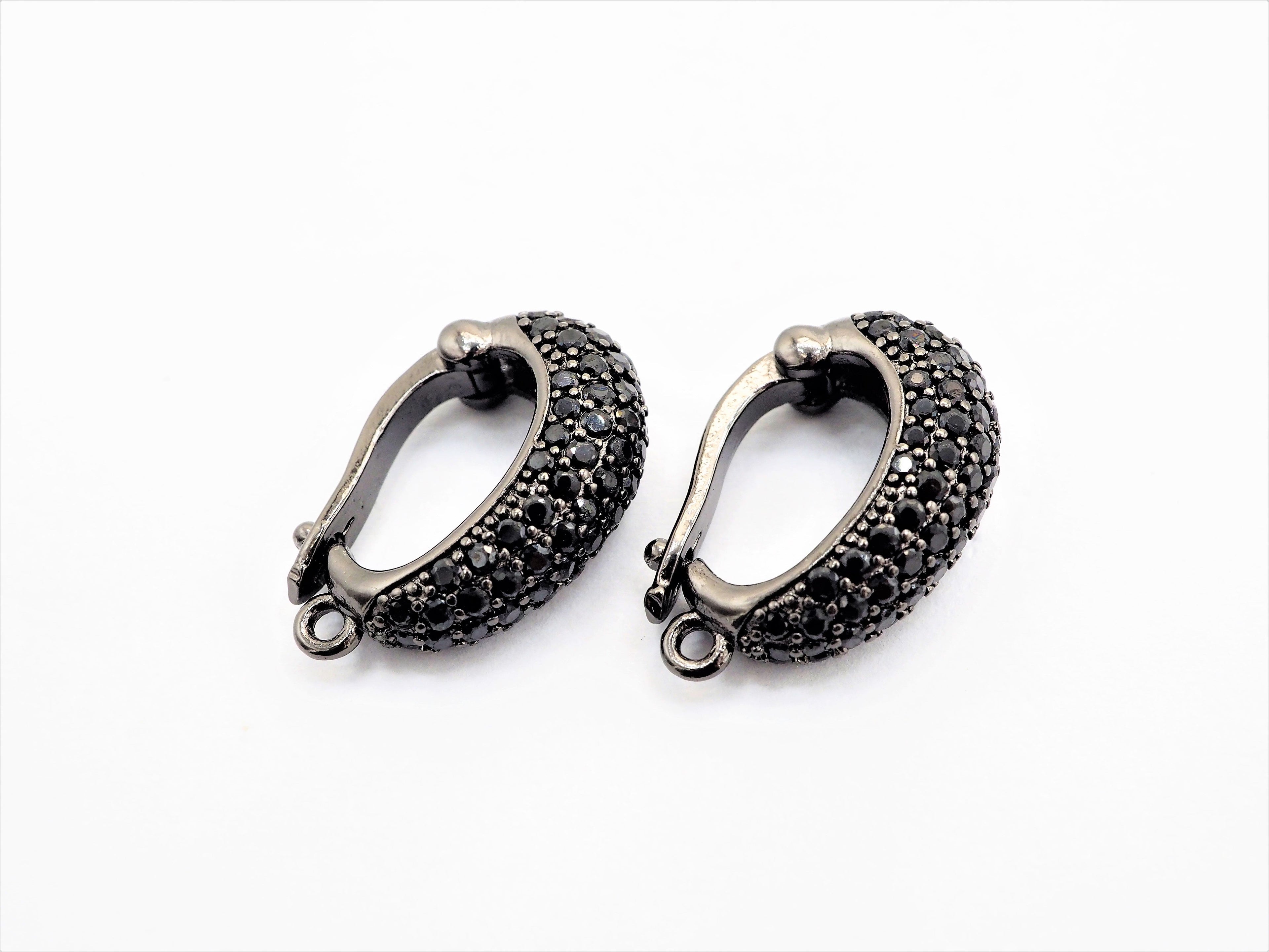 Black CZ Pave On Black Micro Pave Rhodium Plated Pendant Enhancer Bail with Latch-Back Closure, Pendant Enhancer,6x20x13mm, sku#C87