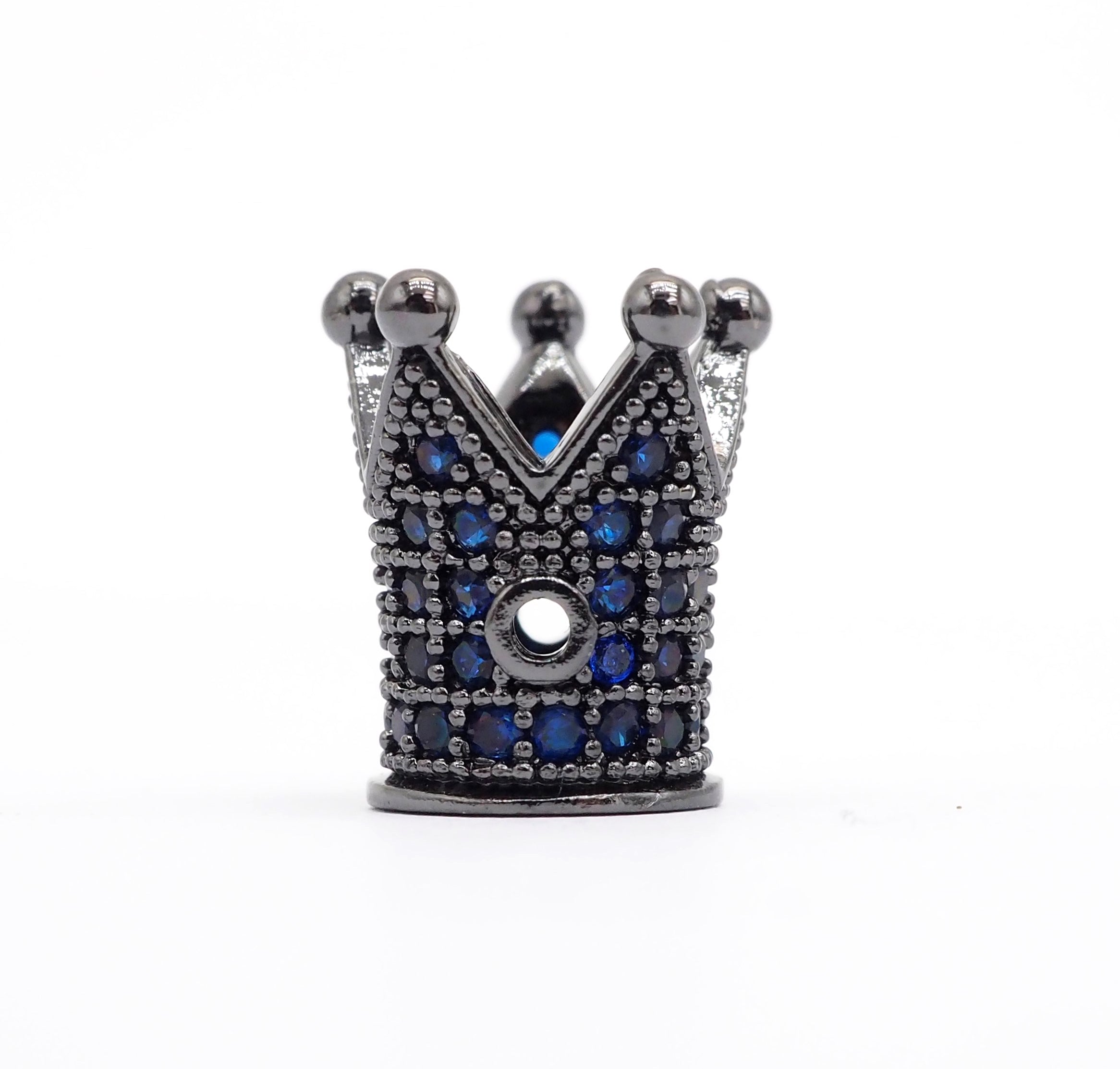 CZ Micro Pave King Crown Spacer Beads, Sapphire Blue Crown Beads,Men's Women's Jewelry Making, 10x8mm, Sku#G411
