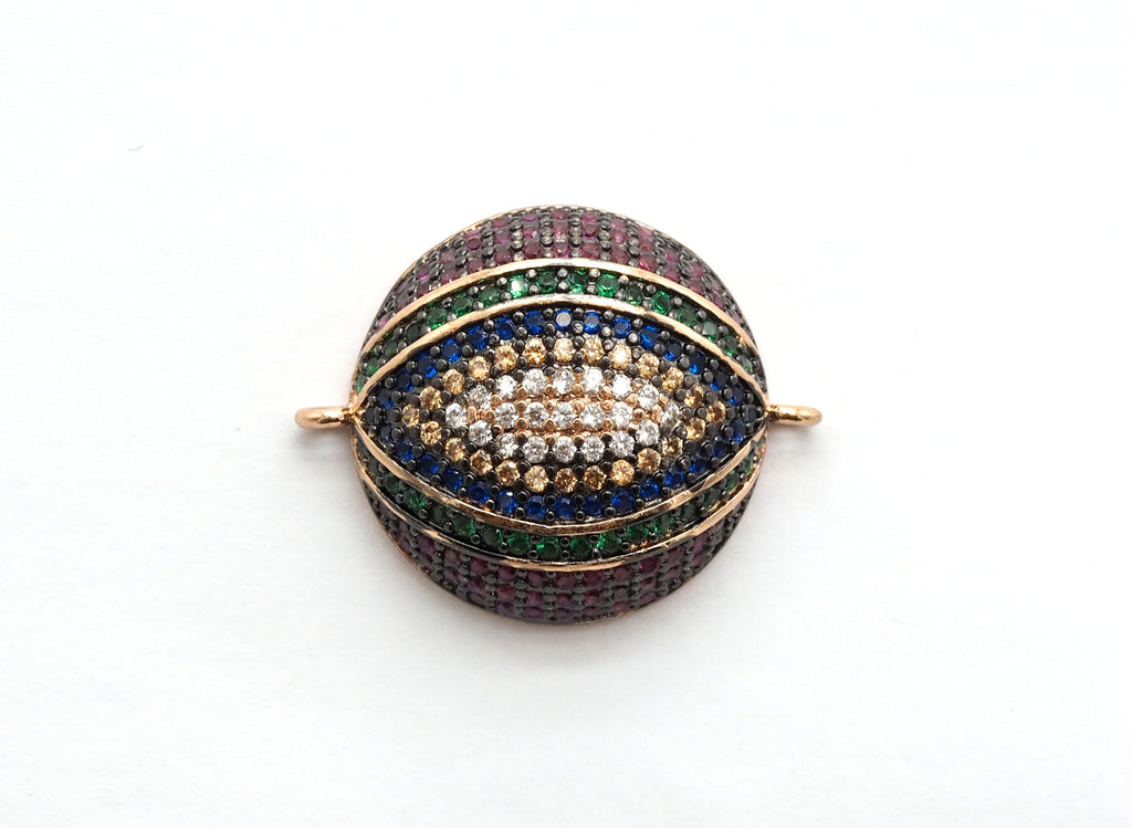 Large CZ Micro Multi color Dome Evil Eyes Connector, Half Circle Cubic Zirconia Connector for Bracelet Necklace,20x25mm,sku#E406