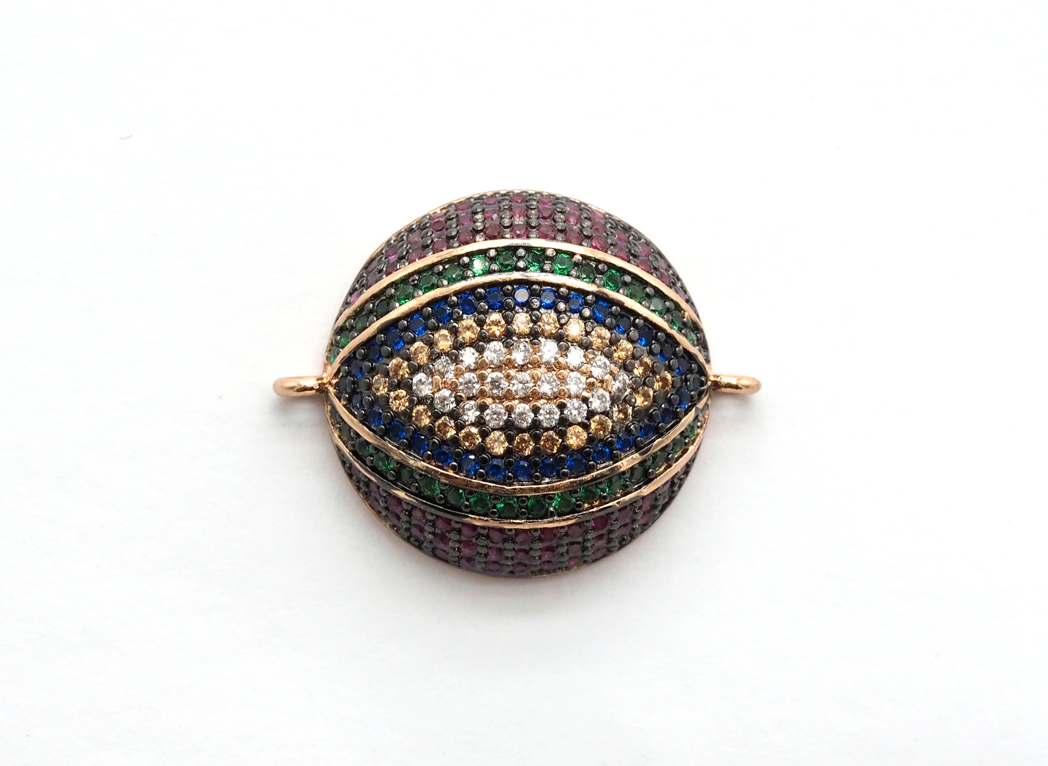 Large CZ Micro Multi color Dome Evil Eyes Connector, Half Circle Cubic Zirconia Connector for Bracelet Necklace,20x25mm,sku#E406