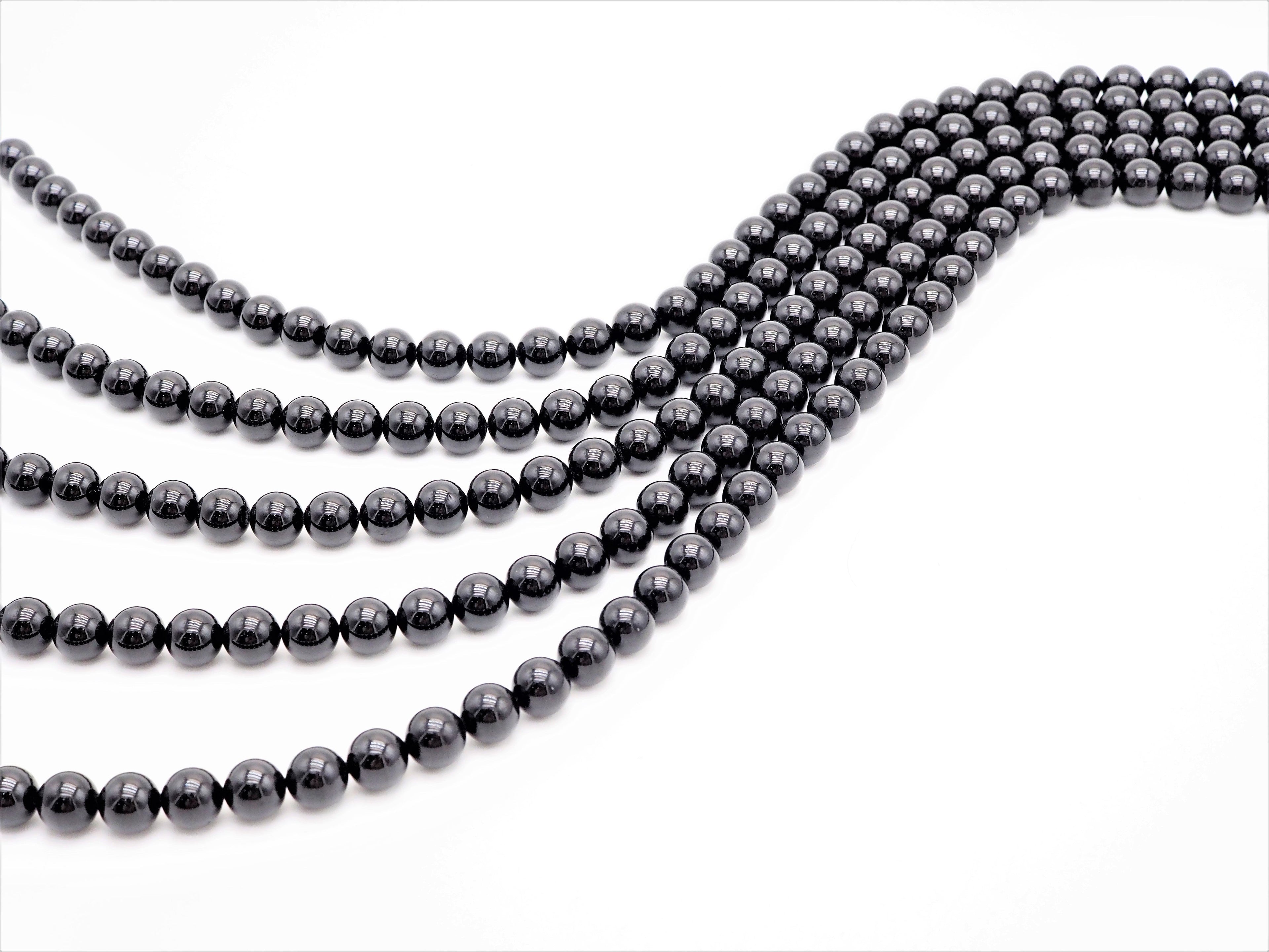 Quality Natural Black Tourmaline Round Smooth Beads,  SKU#U310