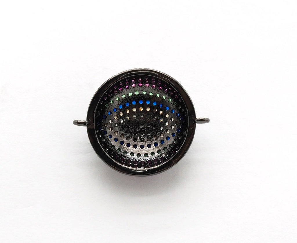 Large CZ Micro Multi color Dome Evil Eyes Connector, Half Circle Cubic Zirconia Connector for Bracelet Necklace,20x25mm,sku#E406