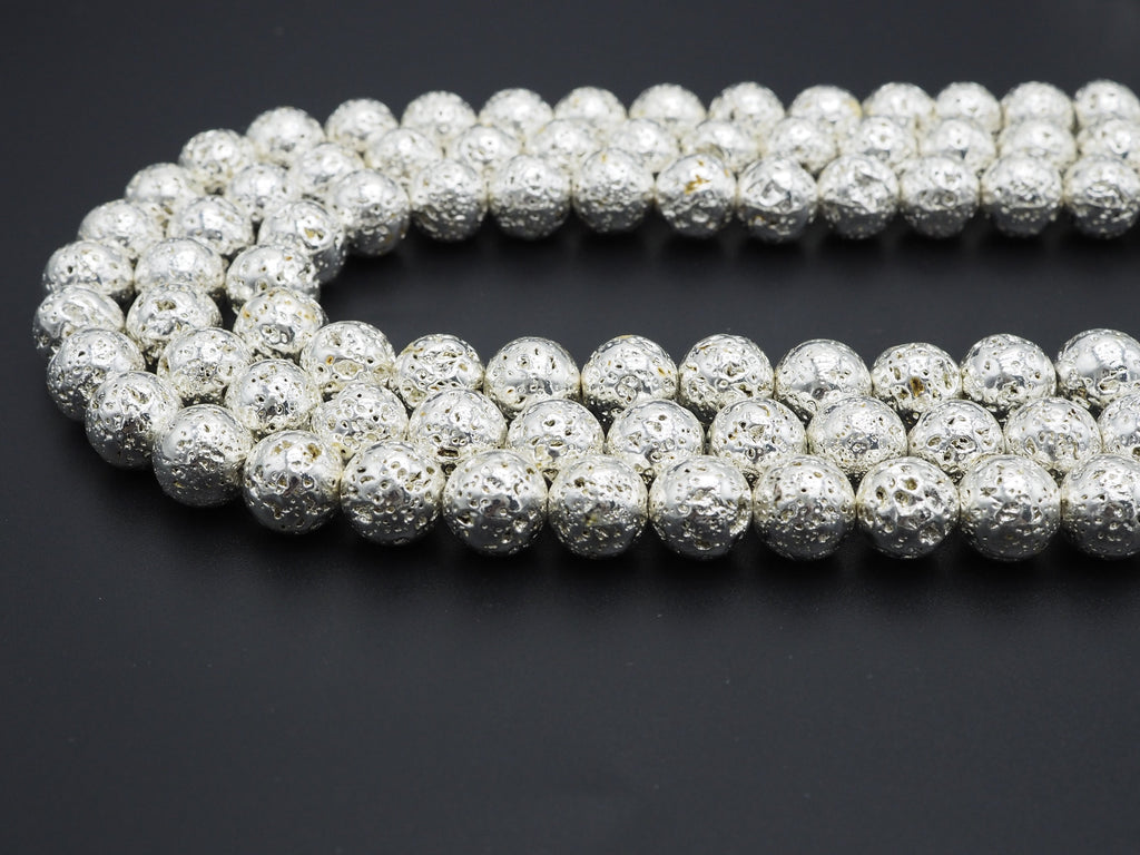 NEW!!! Silver Plated Lava Round Beads, 4mm/6mm/8mm/10mm/12mm silver Gemstone Beads,15.5" Full Strand, Wholesale Gemstone Beads,SKU#S109