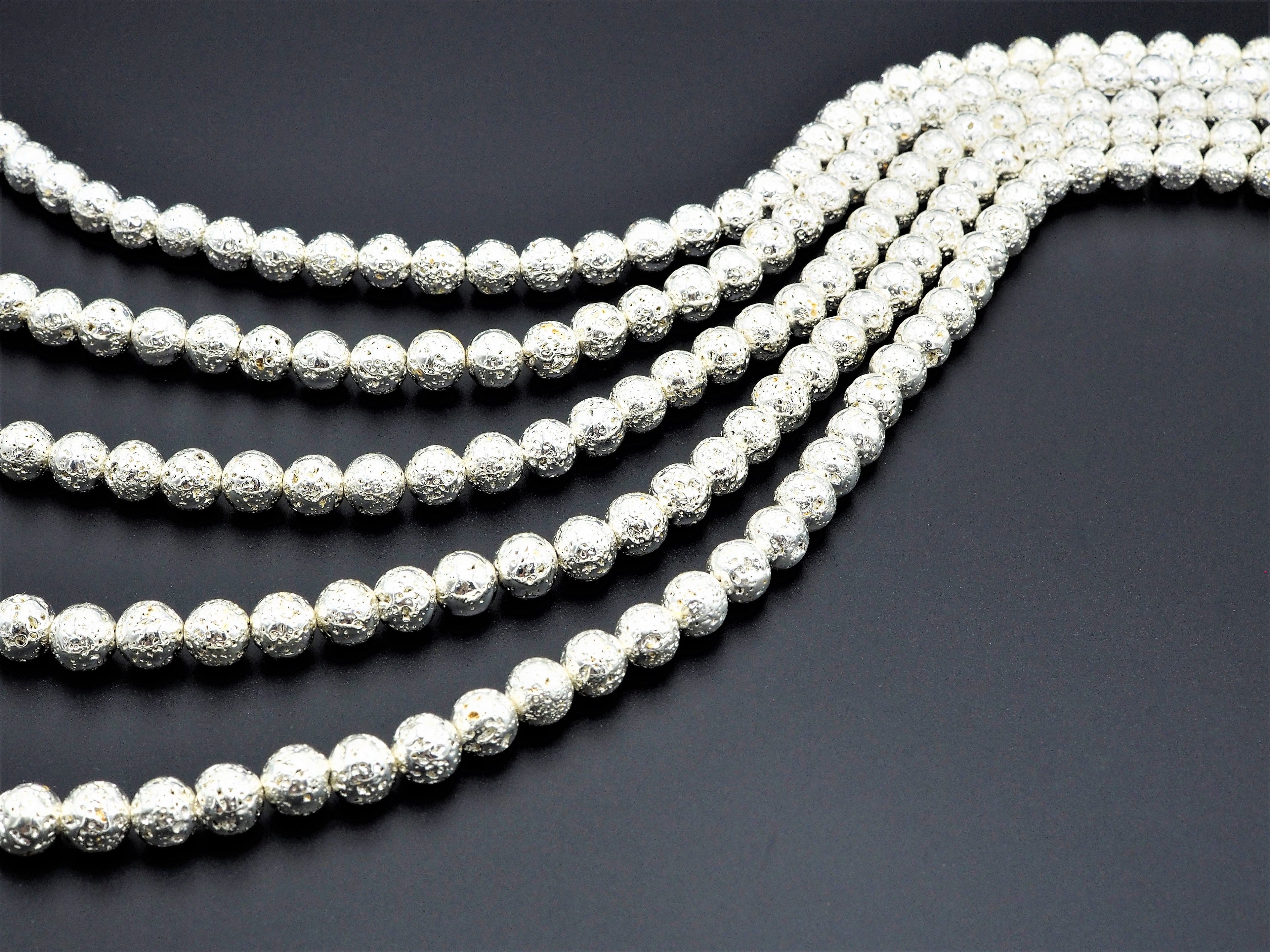 NEW!!! Silver Plated Lava Round Beads, 4mm/6mm/8mm/10mm/12mm silver Gemstone Beads,15.5" Full Strand, Wholesale Gemstone Beads,SKU#S109