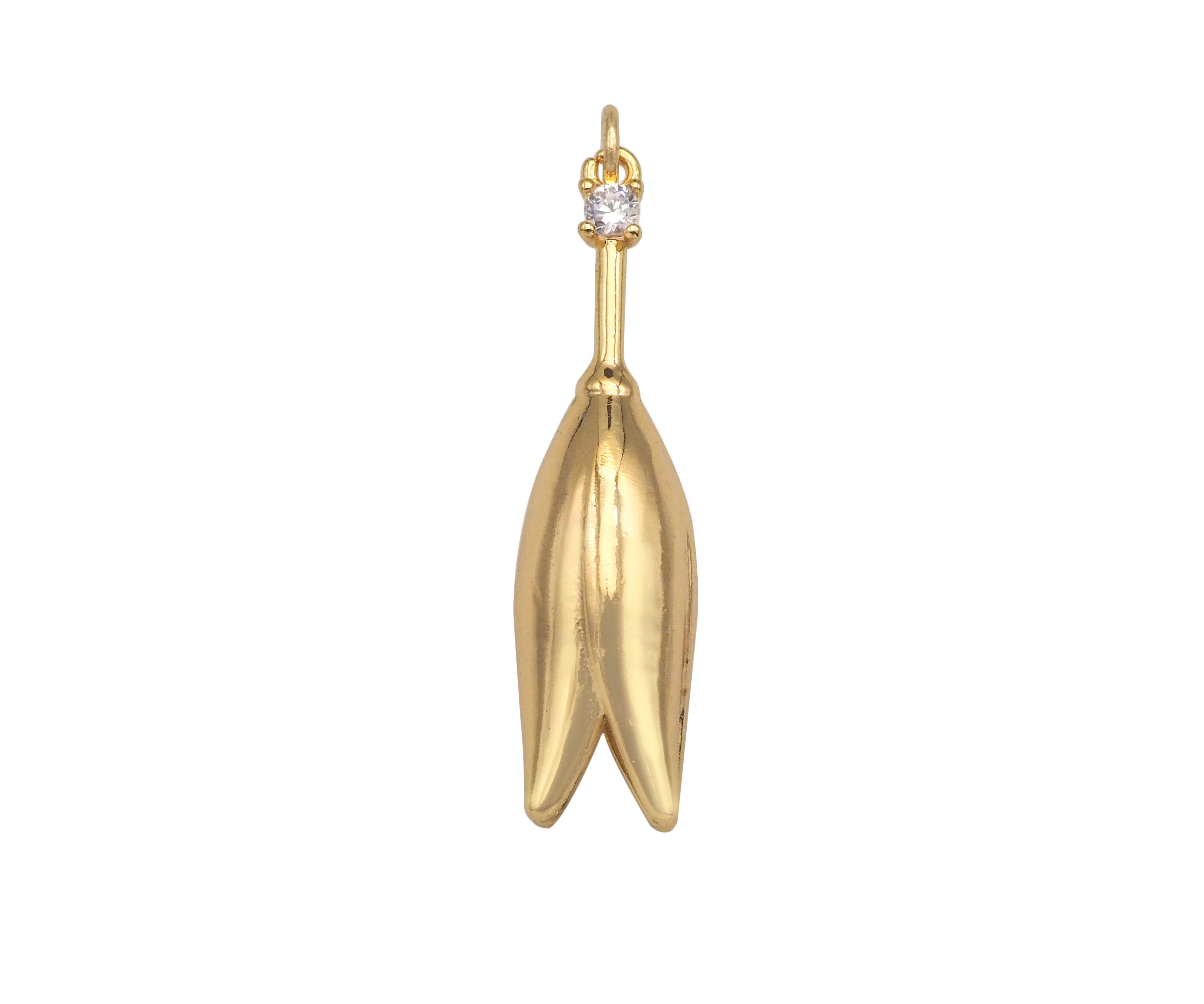 CZ Micro Pave Tulip Flower Shape Pendant, 18K Gold Tulip Flower Charm, Necklace Bracelet Charm Pendant, 7x27mm, Sku#ZX23