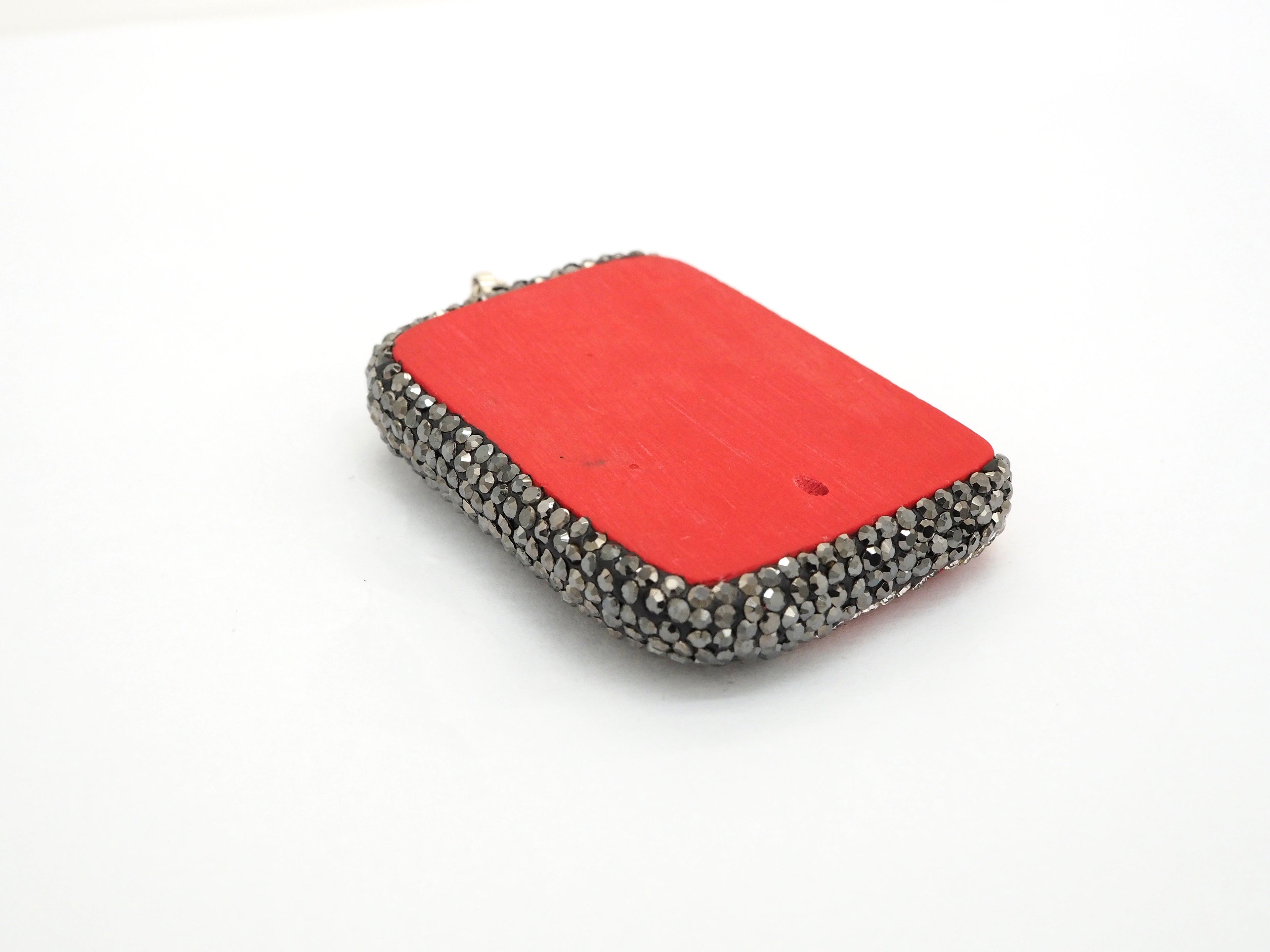 Large Pave Red Coral Buddha Pendant, Pave Crystal Rhinestone Encrusted Buddha Pendant,37x52x10mm,sku#V20