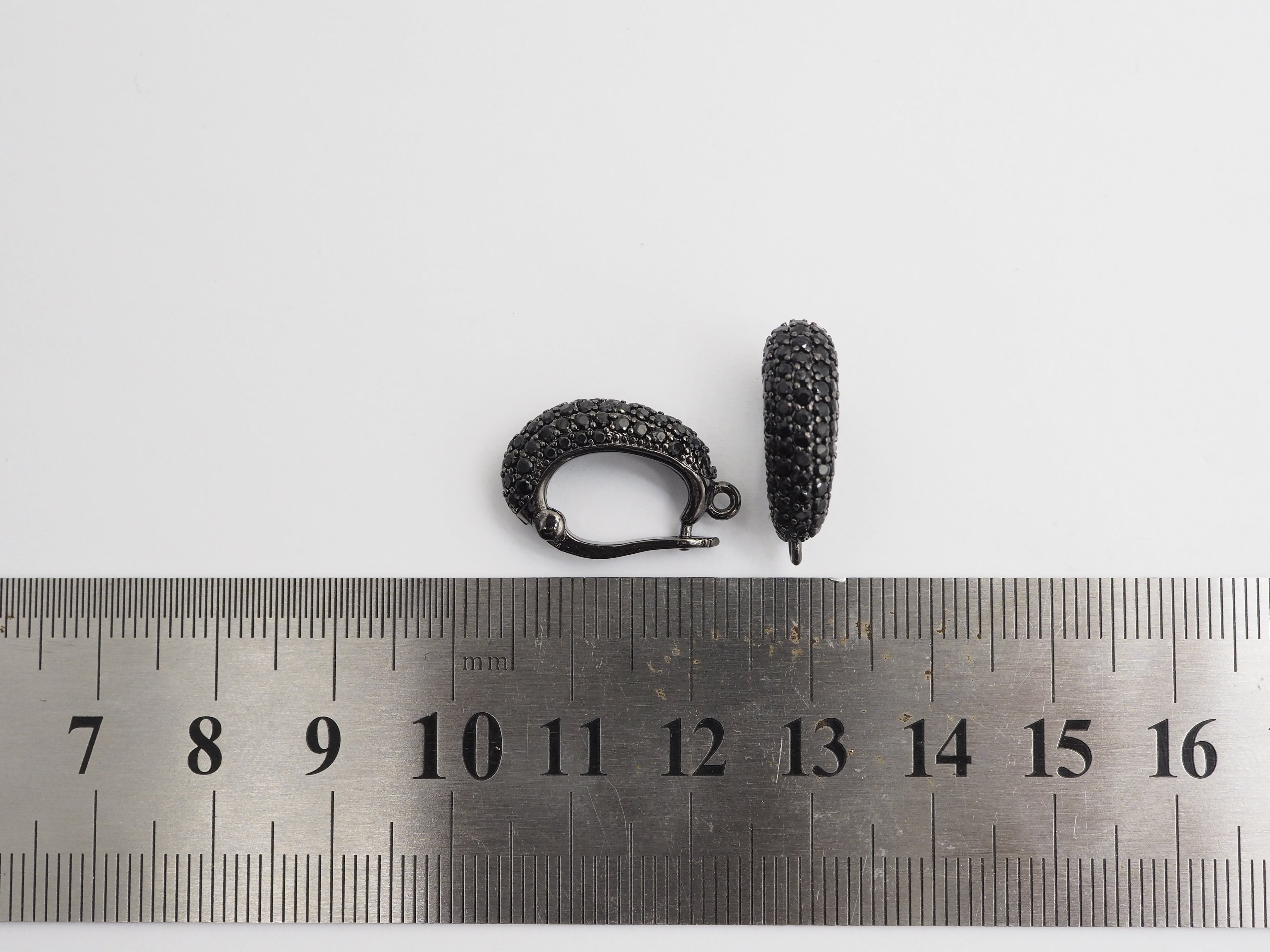Black CZ Pave On Black Micro Pave Rhodium Plated Pendant Enhancer Bail with Latch-Back Closure, Pendant Enhancer,6x20x13mm, sku#C87