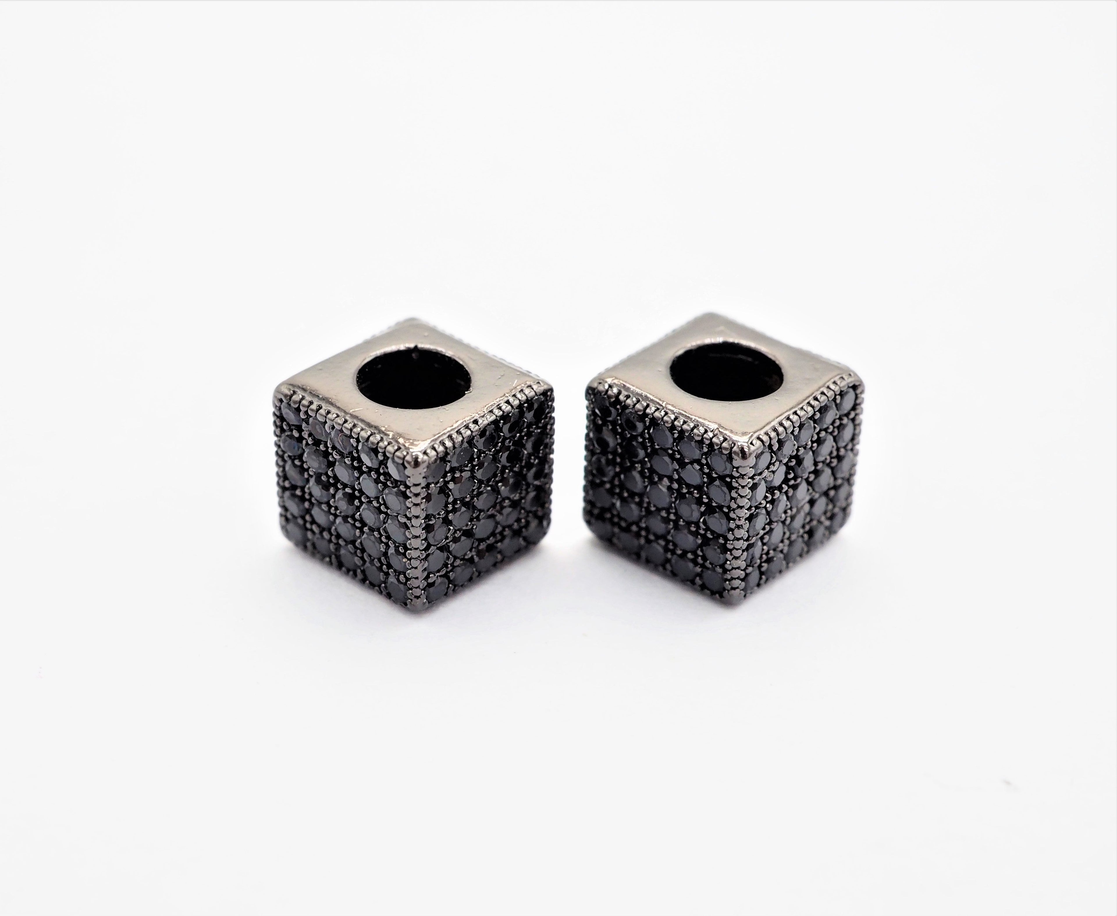 7mm Black CZ Pave On Black Big Hole Cube Spacer Micro Pave Beads, Cubic Zirconia Cube Space Beads, SKU#C77