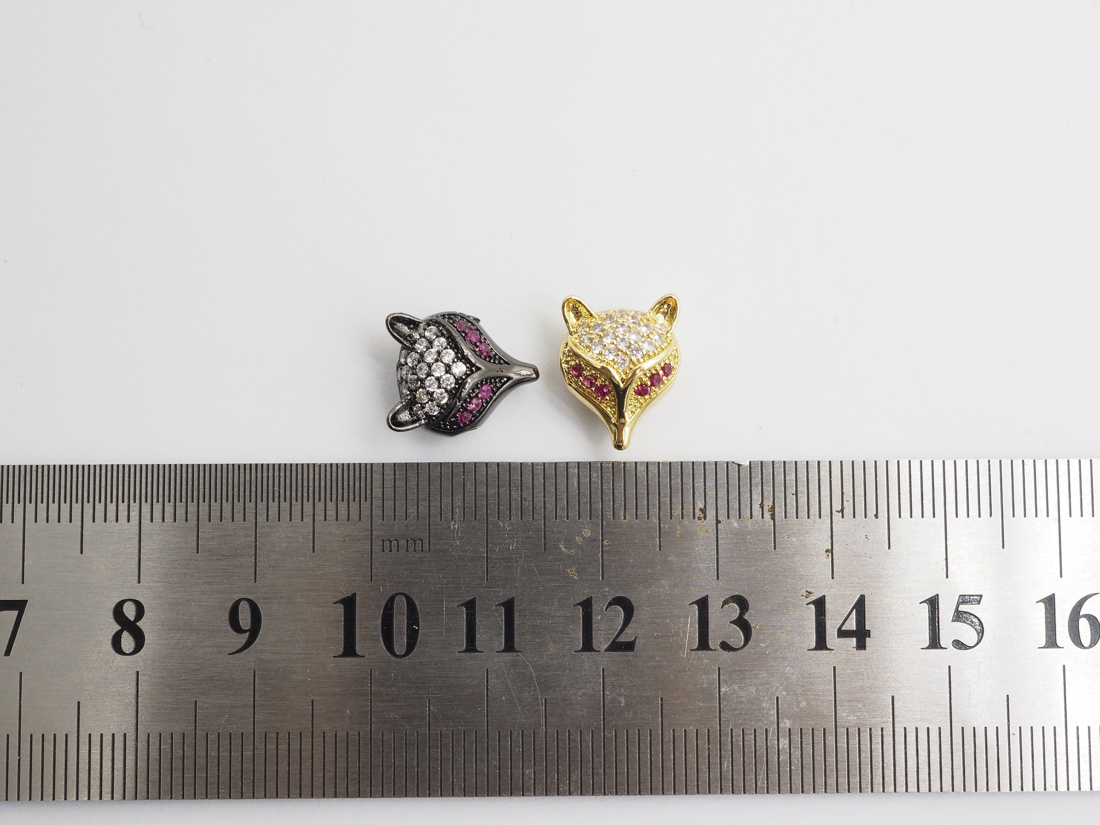 CZ Micro Pave Fuchsia Eye Fox Head Beads, Animal Beads, Cubic Zirconia Spacer Beads,11x13x7mm, sku#C88