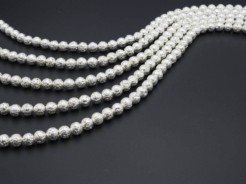 NEW!!! Silver Plated Lava Round Beads, 4mm/6mm/8mm/10mm/12mm silver Gemstone Beads,15.5" Full Strand, Wholesale Gemstone Beads,SKU#S109