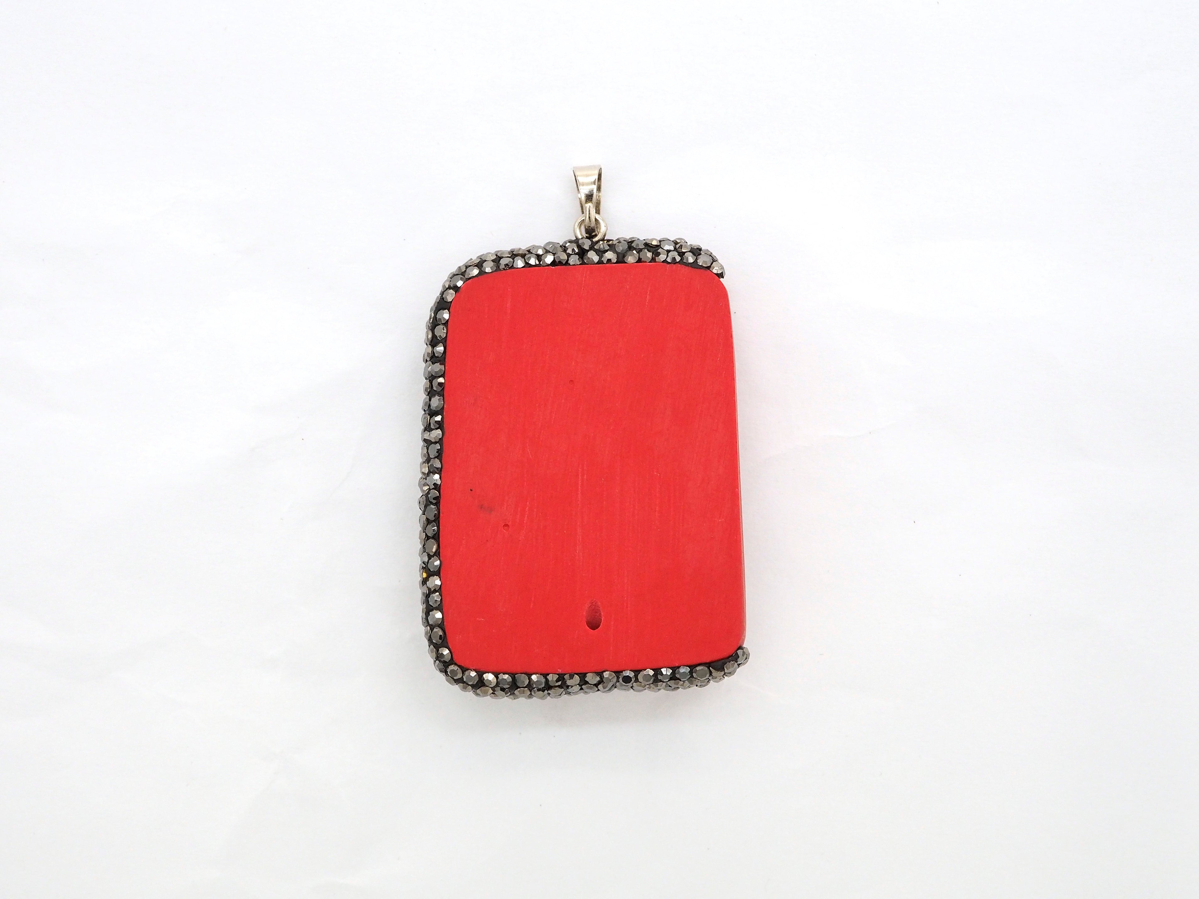 Large Pave Red Coral Buddha Pendant, Pave Crystal Rhinestone Encrusted Buddha Pendant,37x52x10mm,sku#V20
