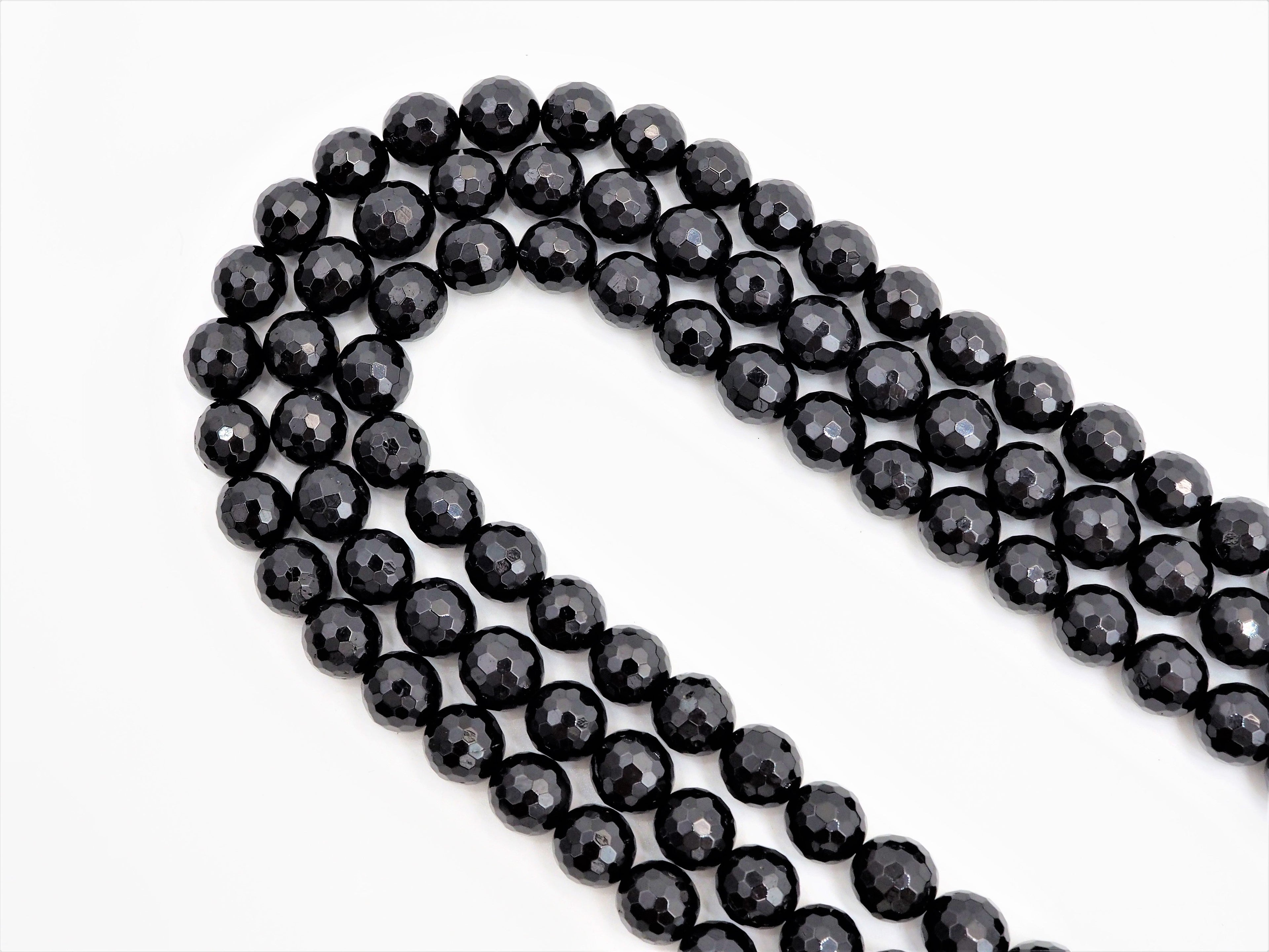 Quality Natural Black Tourmaline Round Faceted Beads, 6mm/8mm/10mm/12mm beads, Black Gemstone Beads, 15.5inch strand, SKU#U311