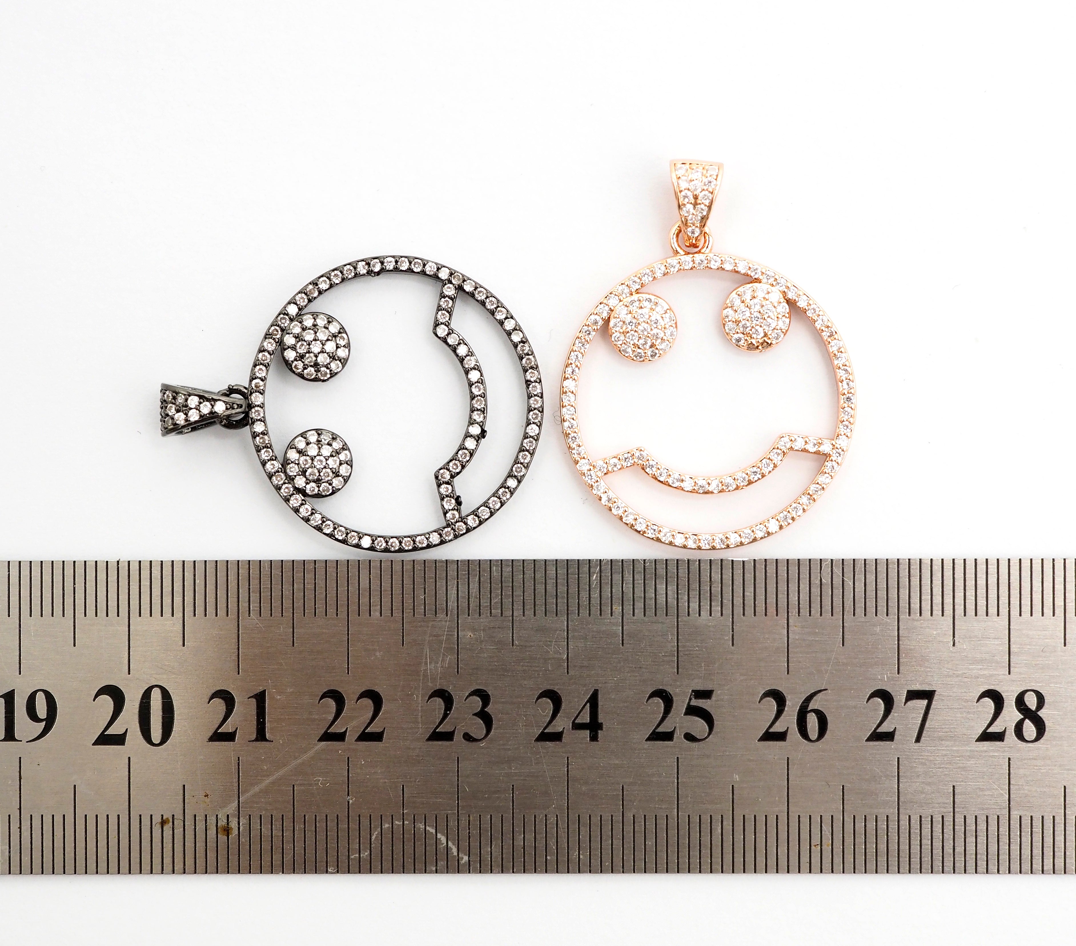 CZ Micro Pave Cute Face Round Pendant with bail, 30x27mm, Cubic Zirconia Round Pave Pendant Charm Beads, Pave Pendant, SKU#F500/F533