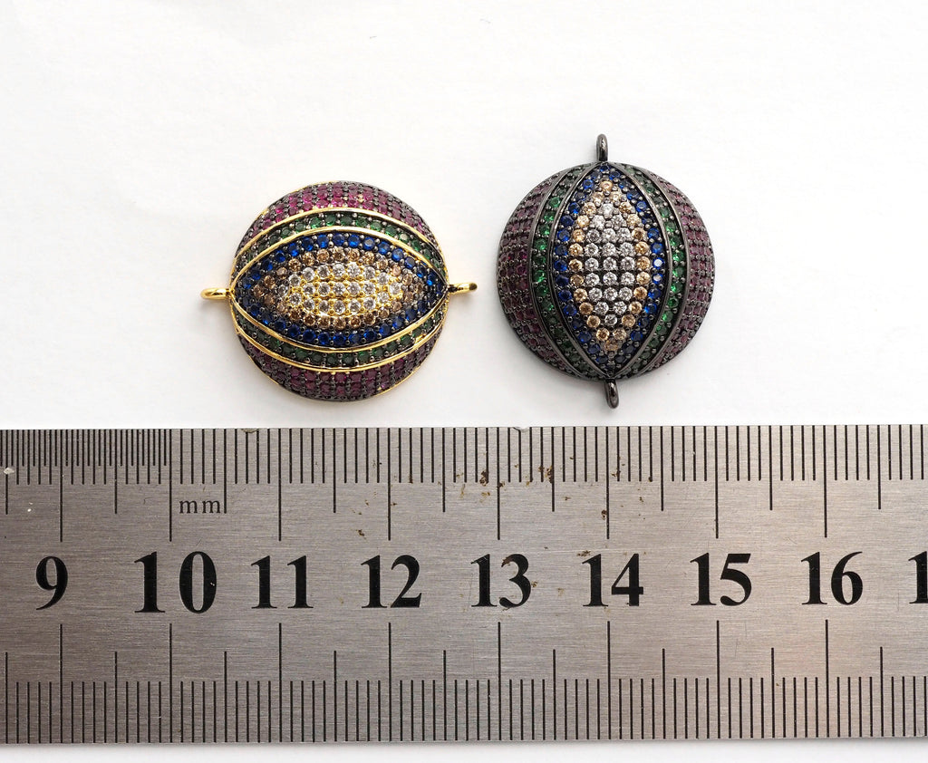 Large CZ Micro Multi color Dome Evil Eyes Connector, Half Circle Cubic Zirconia Connector for Bracelet Necklace,20x25mm,sku#E406