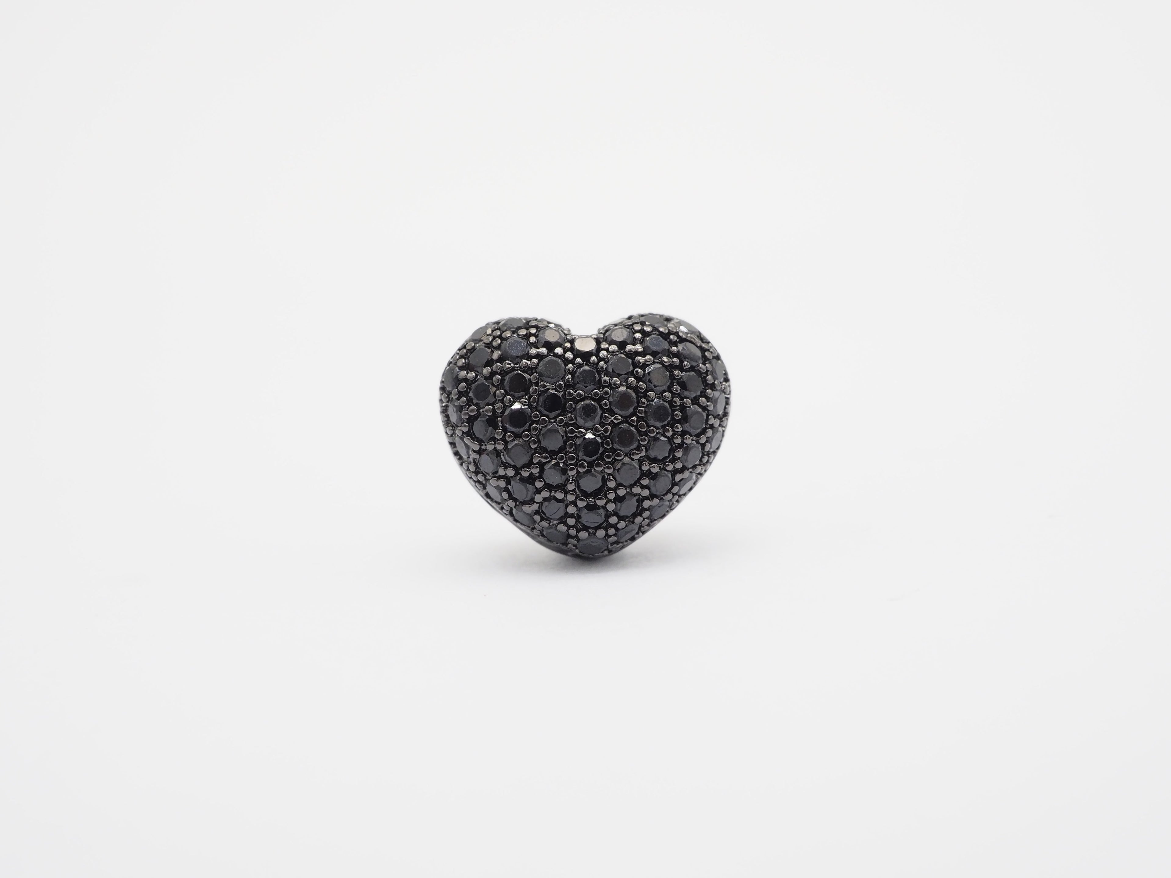 15mm Black CZ Micro Pave Puffy Heart Beads, CZ Pave Heart Beads Charm, Cubic Zirconia Heart Space Beads, SKU#C78