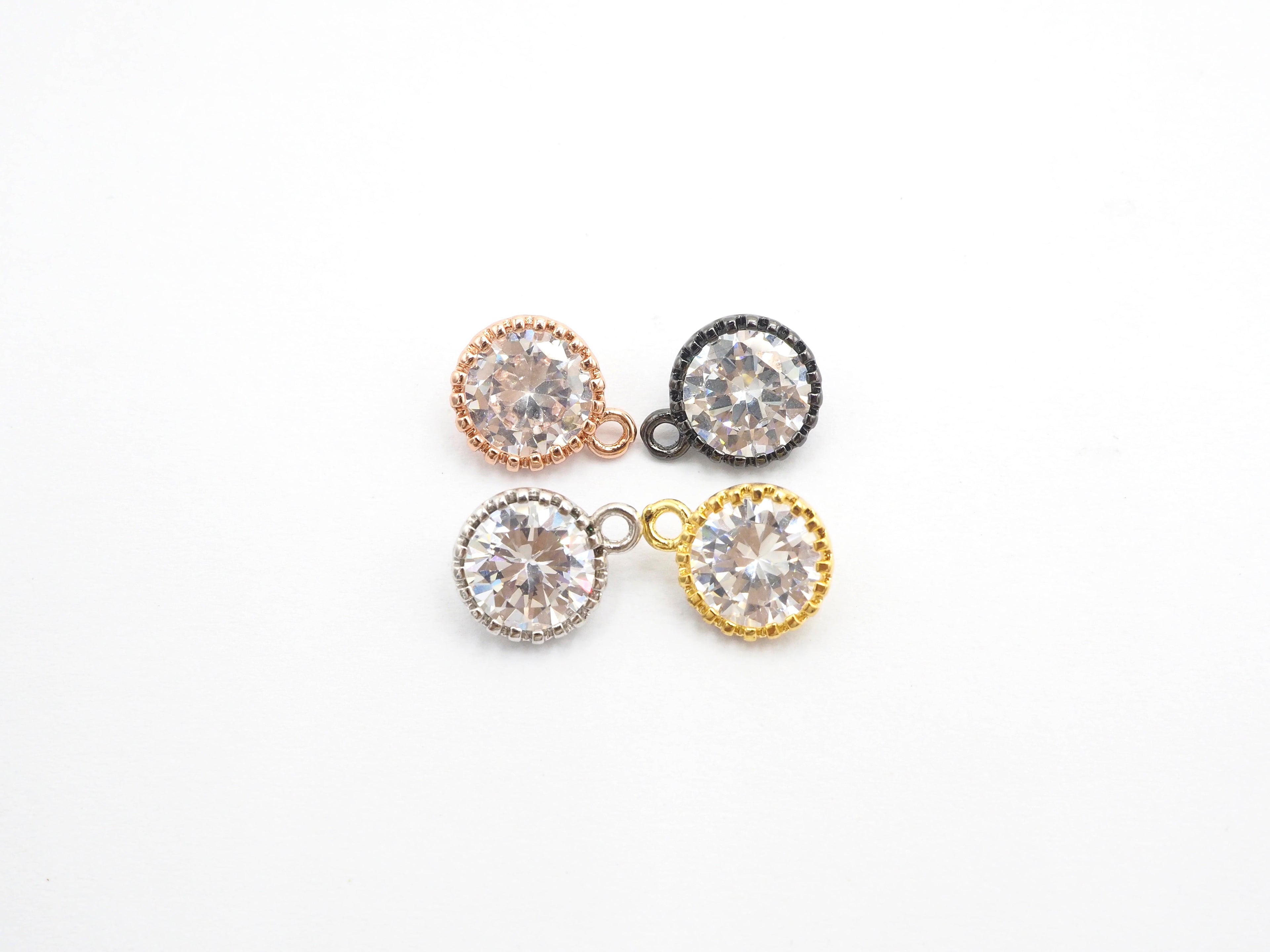 10mm Micro Pave Round Shaped Pendant with Big Clear CZ, Cubic Zirconia Pendant Charm,Black/Gold/Silver/Rose Gold, Bridal Jewelry, sku#B86