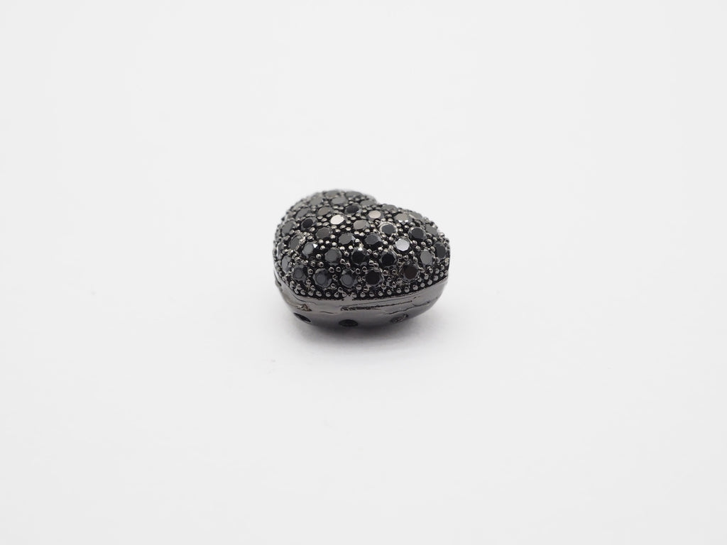 15mm Black CZ Micro Pave Puffy Heart Beads, CZ Pave Heart Beads Charm, Cubic Zirconia Heart Space Beads, SKU#C78