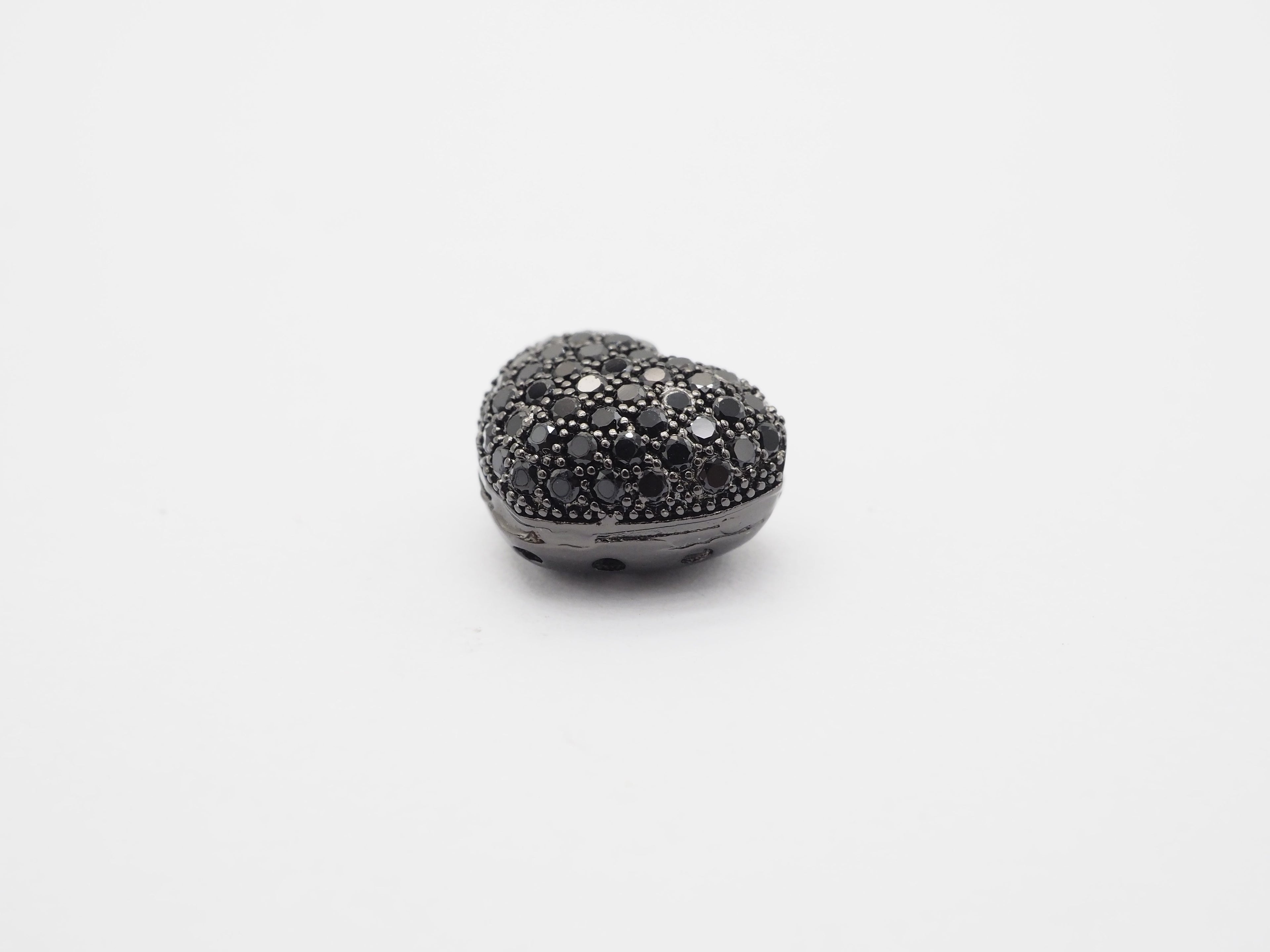 15mm Black CZ Micro Pave Puffy Heart Beads, CZ Pave Heart Beads Charm, Cubic Zirconia Heart Space Beads, SKU#C78