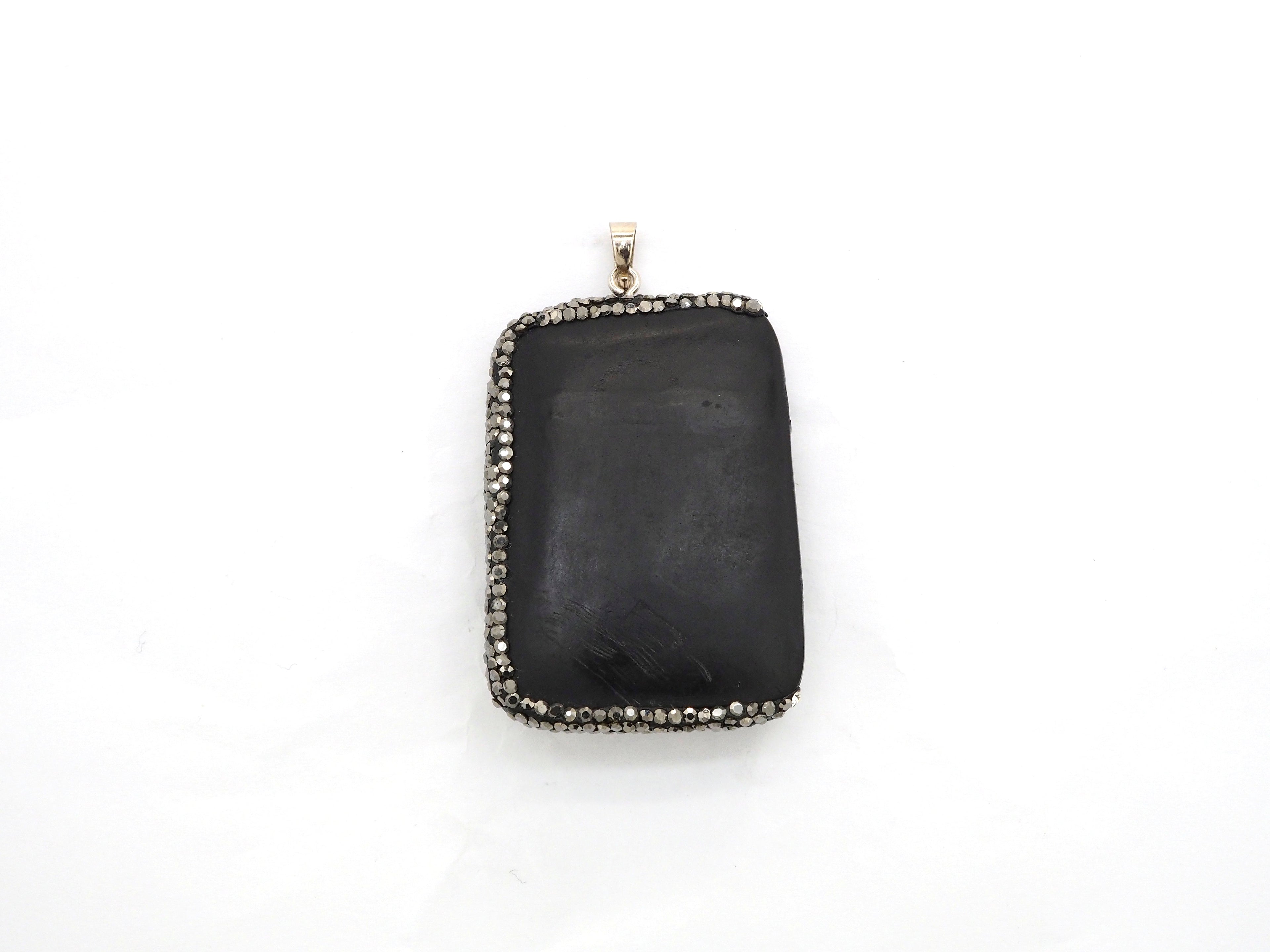 Rare Large Size Black Obsidian Buddha Head Pendant, Pave Crystal Rhinestone Encrusted Buddha Pendant,37x52x10mm,sku#V21