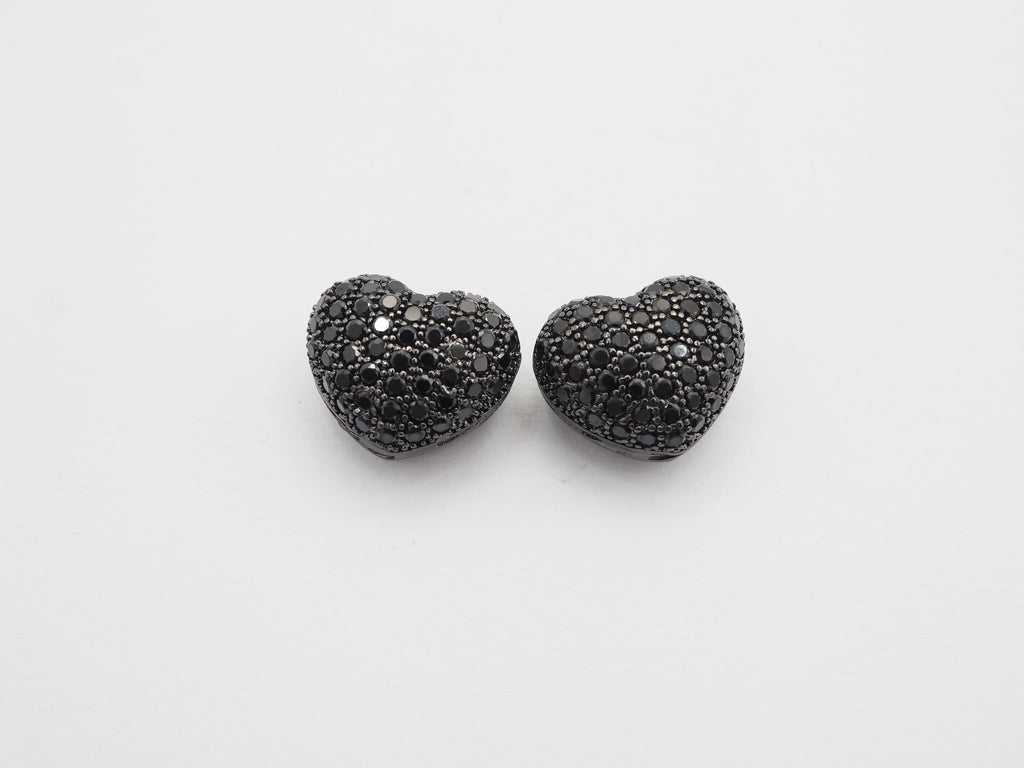 15mm Black CZ Micro Pave Puffy Heart Beads, CZ Pave Heart Beads Charm, Cubic Zirconia Heart Space Beads, SKU#C78