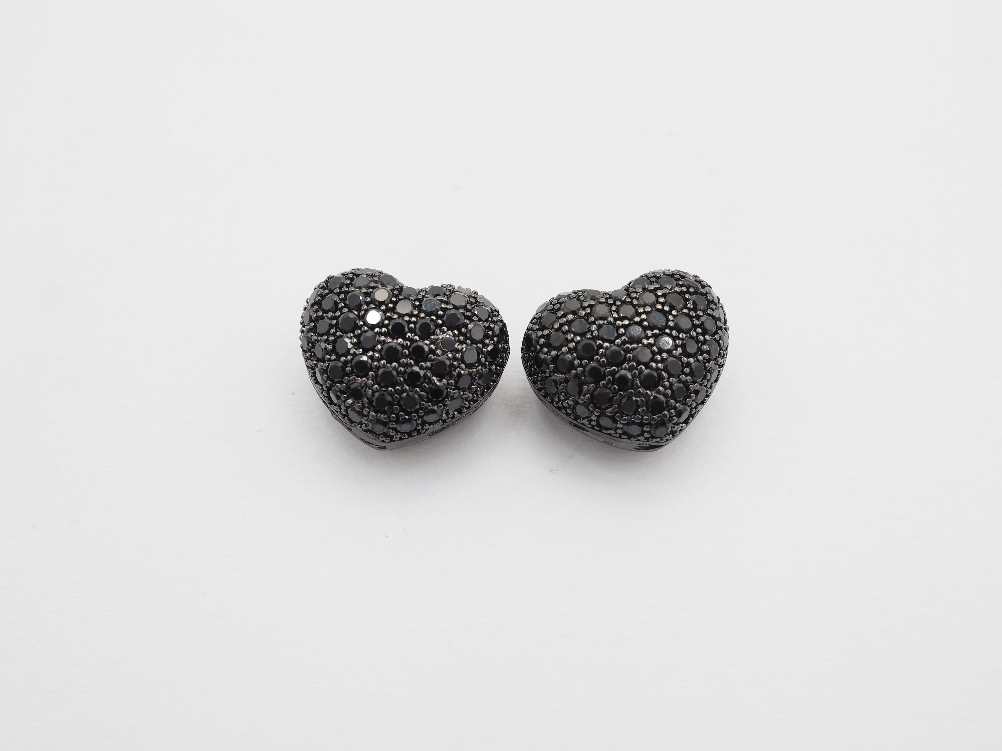 15mm Black CZ Micro Pave Puffy Heart Beads, CZ Pave Heart Beads Charm, Cubic Zirconia Heart Space Beads, SKU#C78