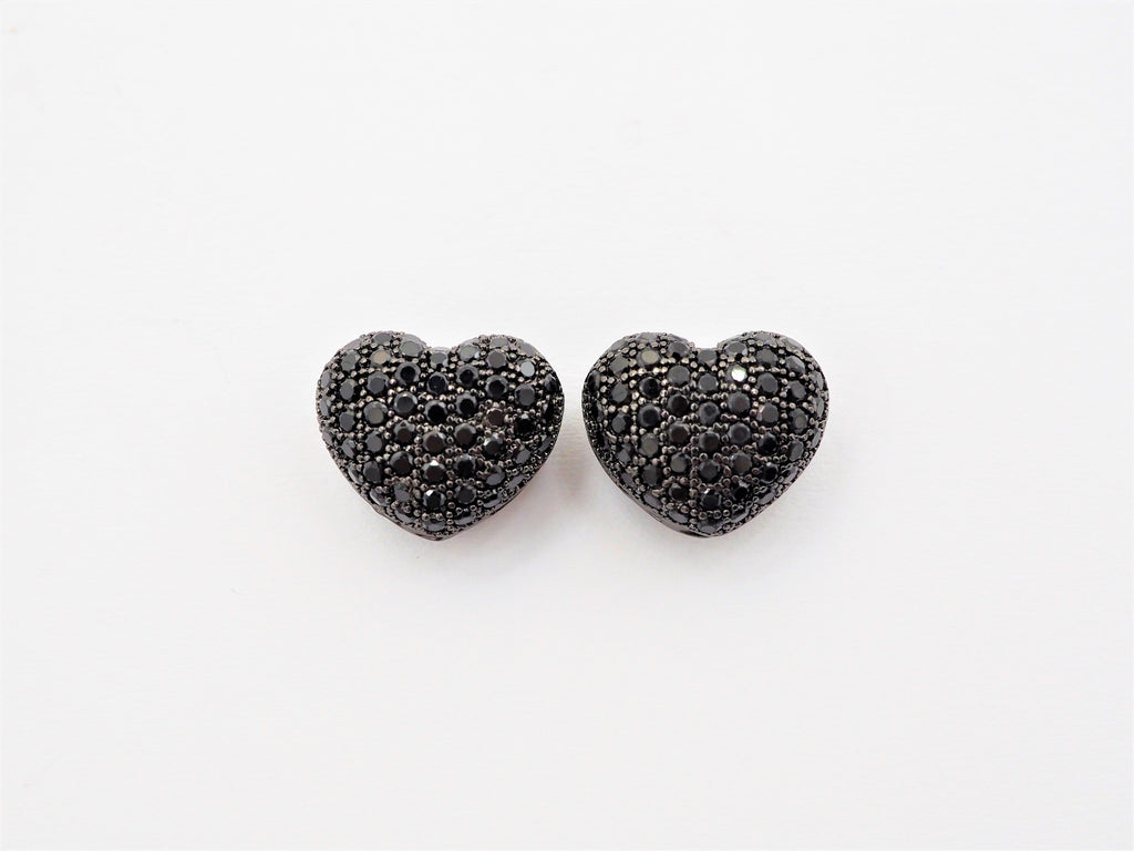 15mm Black CZ Micro Pave Puffy Heart Beads, CZ Pave Heart Beads Charm, Cubic Zirconia Heart Space Beads, SKU#C78