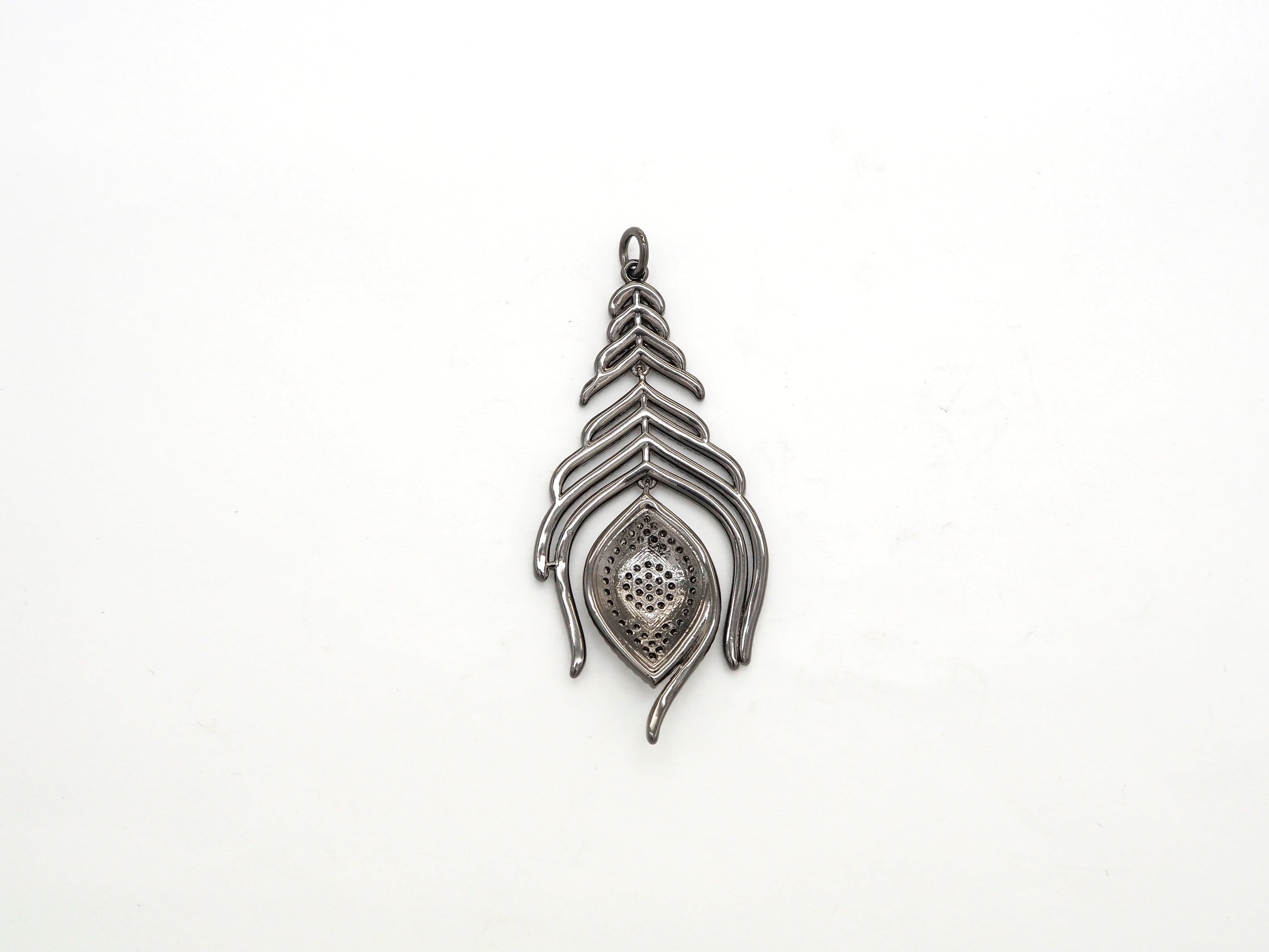Large CZ Micro Pave Black Feather Pendant with  Evil Eye Beads,Cubic Zirconia pave Charm, Focal Pendant, 27x59mm,sku#F526