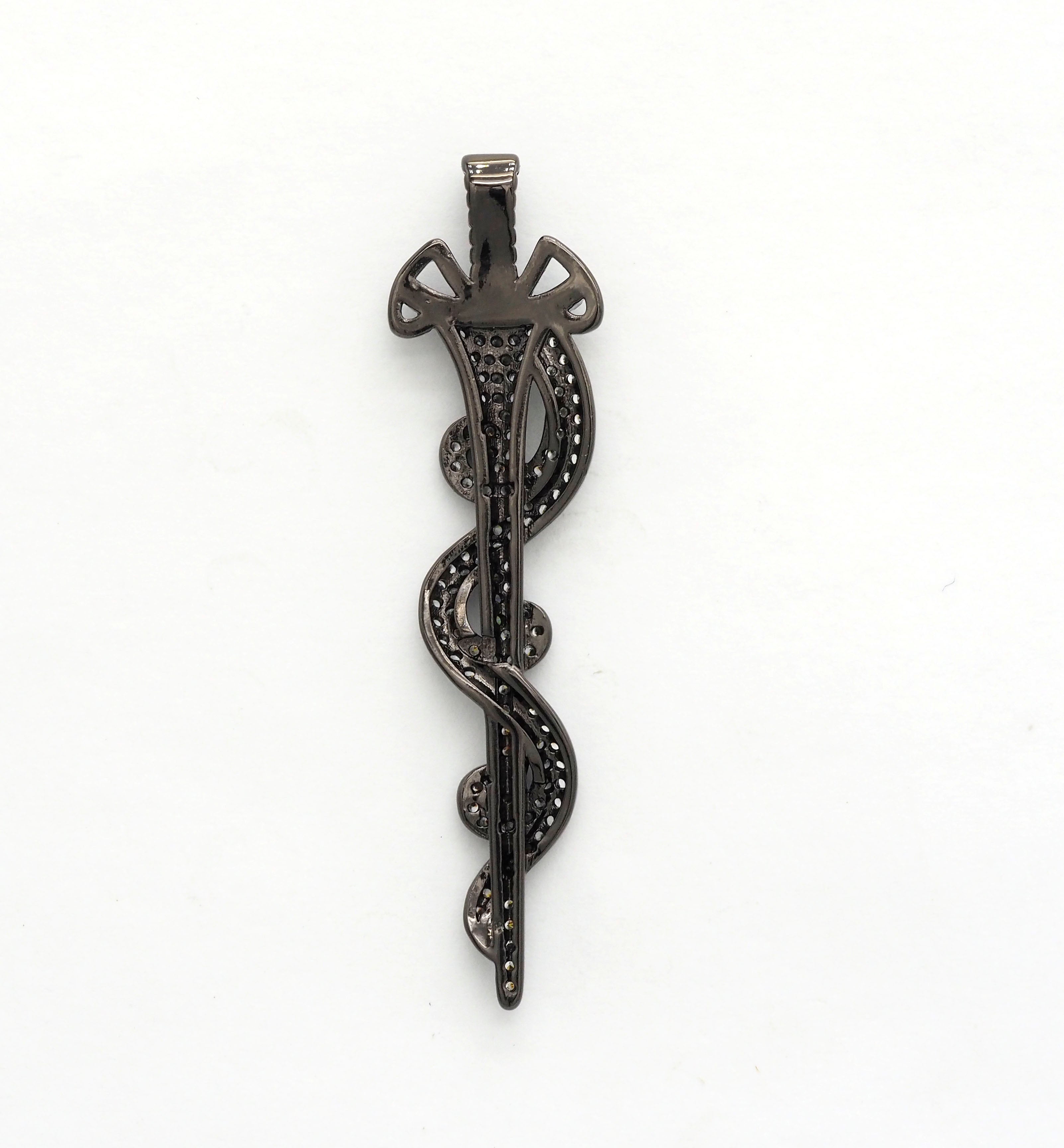 CZ Micro Pave Animal Inspired Sword Pendant, Cubic Zirconia Sword Large Pendant/Charm 13x50mm,sku#F551