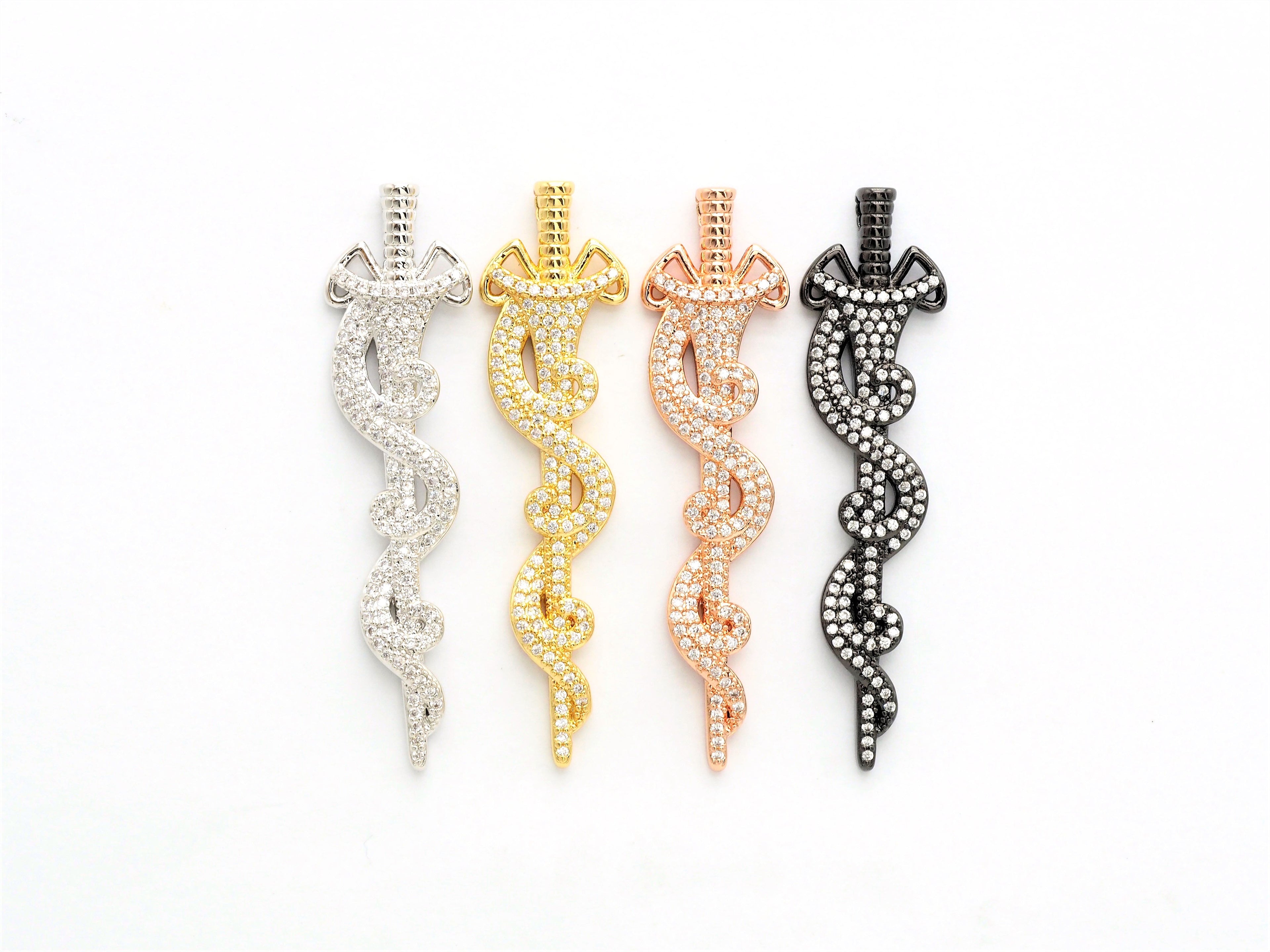 CZ Micro Pave Animal Inspired Sword Pendant, Cubic Zirconia Sword Large Pendant/Charm 13x50mm,sku#F551