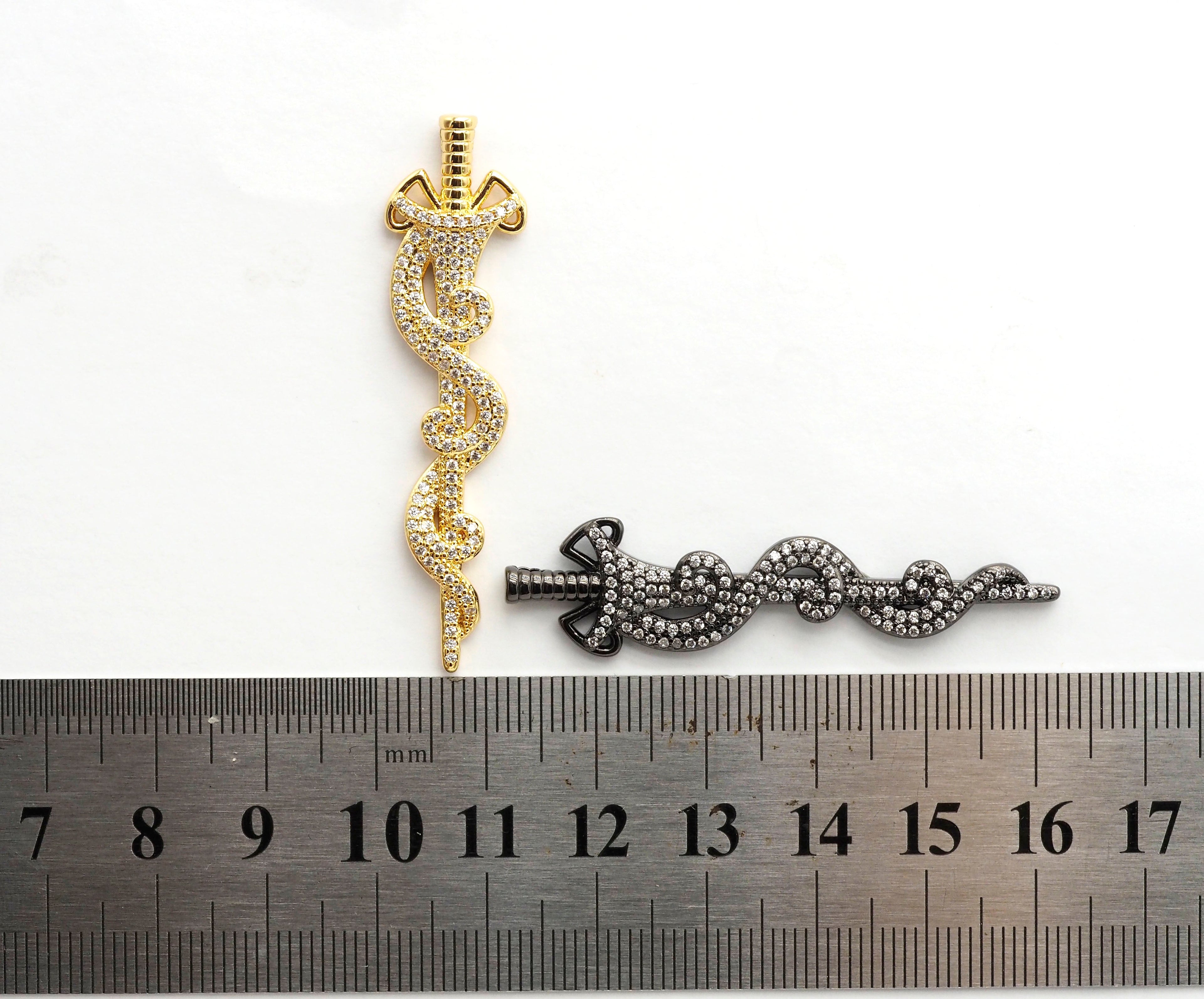 CZ Micro Pave Animal Inspired Sword Pendant, Cubic Zirconia Sword Large Pendant/Charm 13x50mm,sku#F551