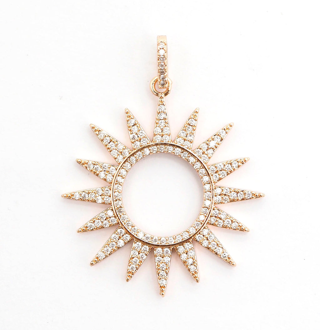 CZ Micro Pave Hollow out Star/Sun Pendant/Charm,Cubic Zirconia Paved Charm, Necklace Bracelet Charm Pendant, 33x36mm,sku#F503