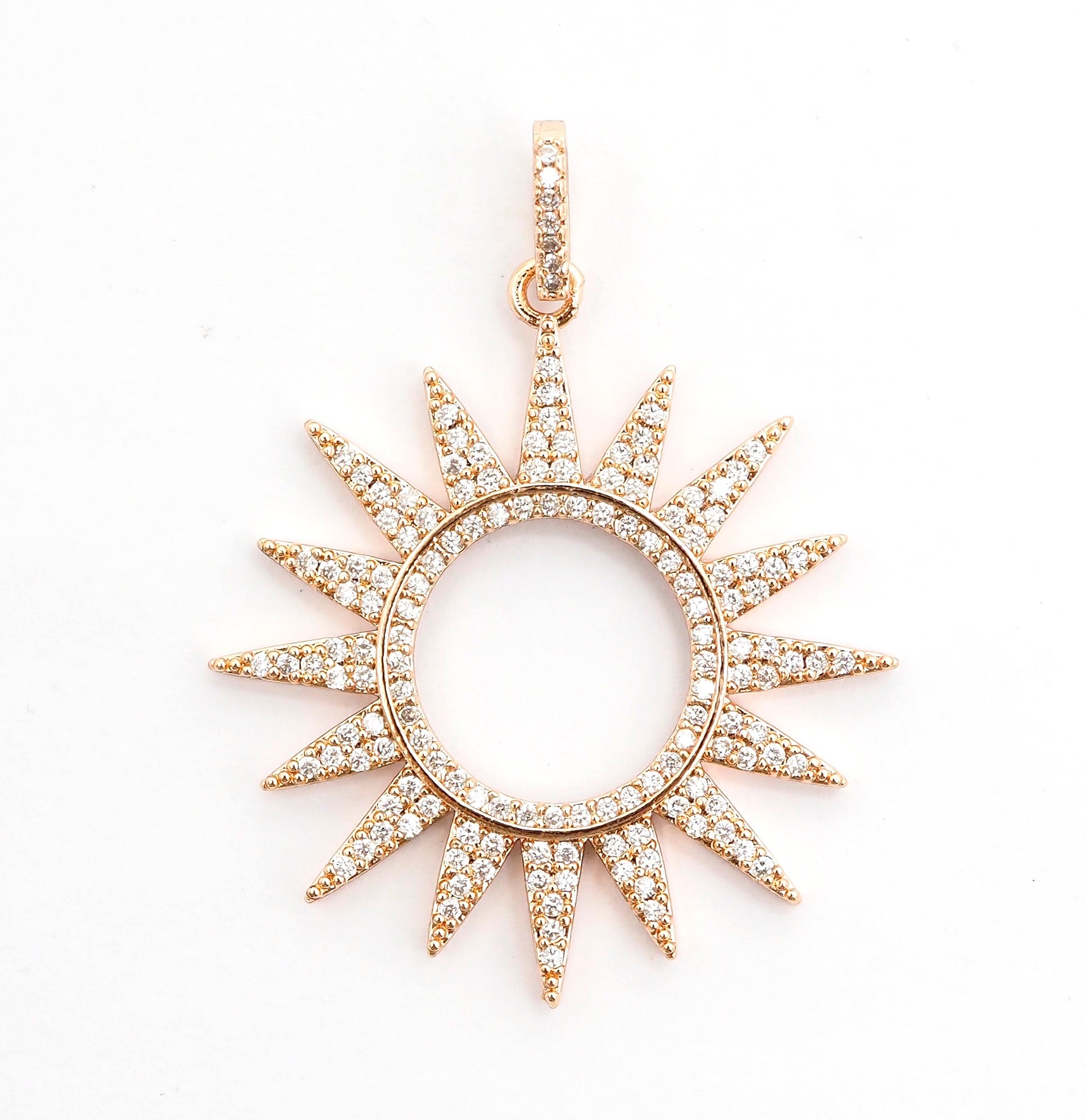 CZ Micro Pave Hollow out Star/Sun Pendant/Charm,Cubic Zirconia Paved Charm, Necklace Bracelet Charm Pendant, 33x36mm,sku#F503