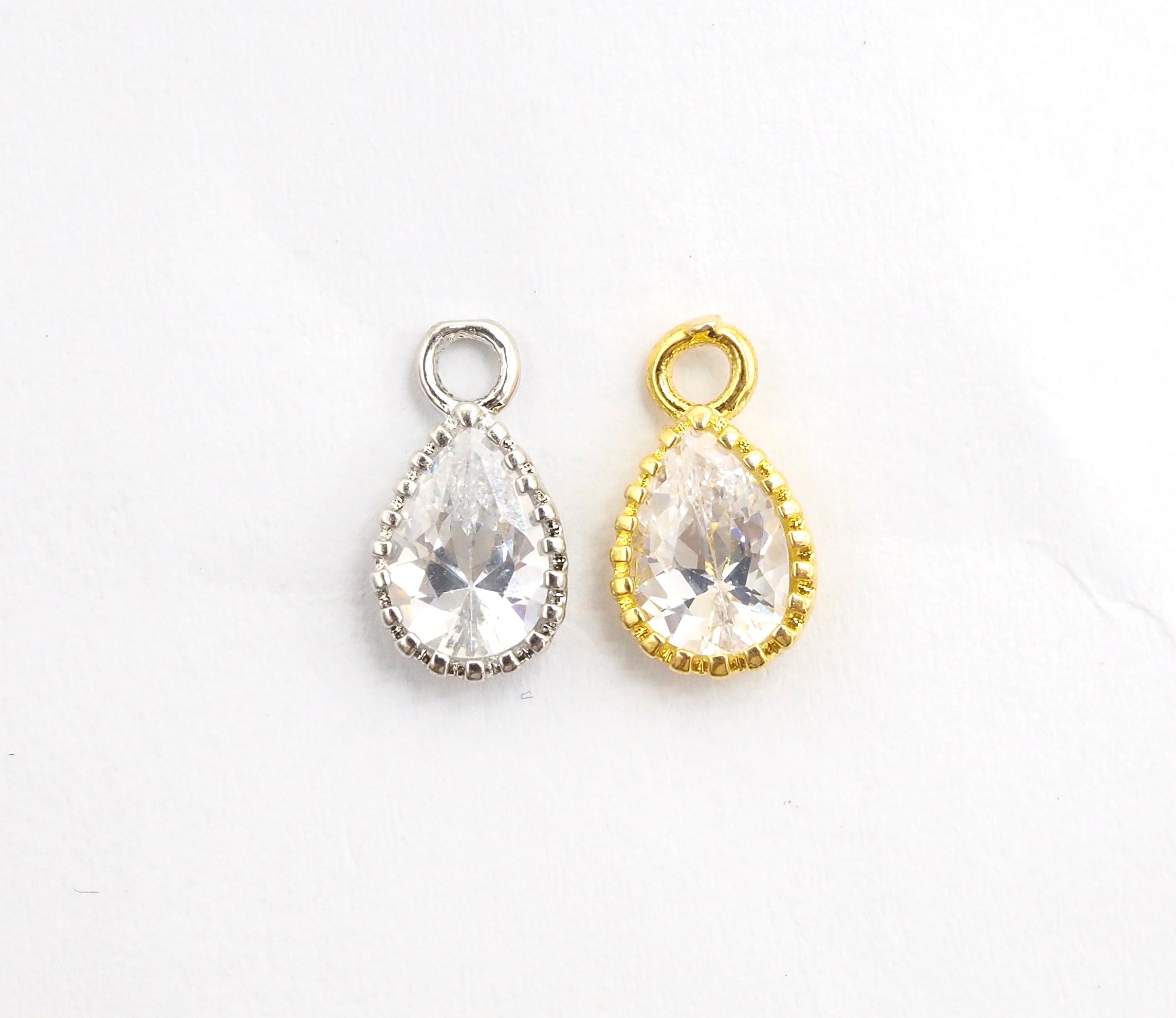 Teardrop Shape Pendant with Big Clear CZ, Cubic Zirconia Pendant Charm,Gold/Silver, Bridal Jewelry Findings, 6x11mm/12x17mm, sku#B87