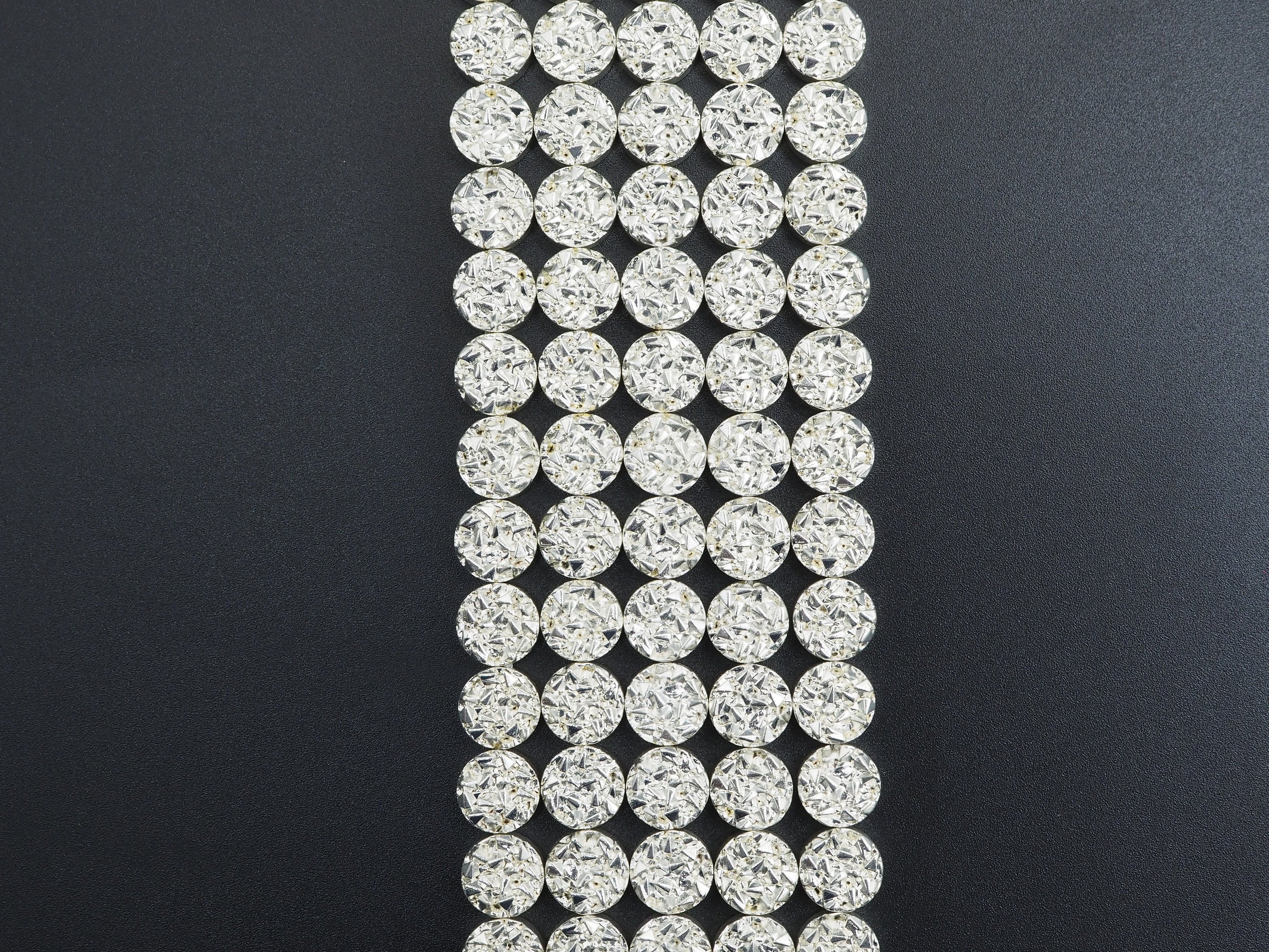 Natural Silver Druzy Style Hematite Beads,Round Flat Coin Gemstone, 8mm/10mm/12mm, 15.5inch full strand,Bright Silver Metallic Beads,SKU#S96
