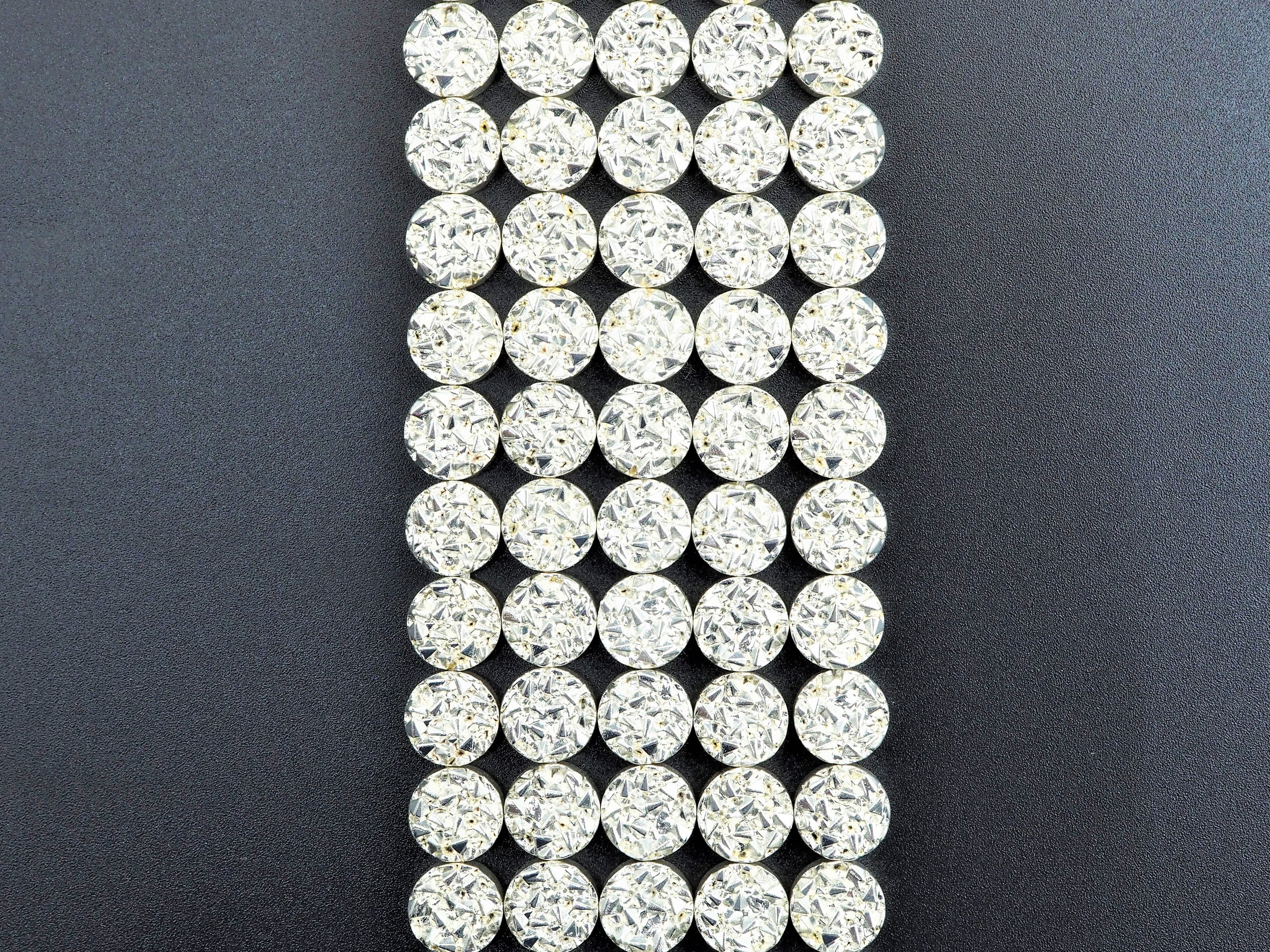 Natural Silver Druzy Style Hematite Beads,Round Flat Coin Gemstone, 8mm/10mm/12mm, 15.5inch full strand,Bright Silver Metallic Beads,SKU#S96