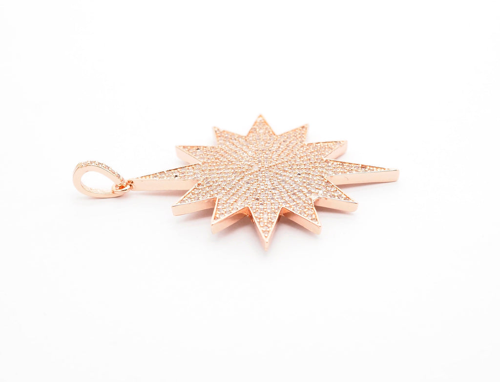 Large CZ Micro Pave North Star/Polar Star Pendant/Focal,Cubic Zirconia Paved Charm, Necklace Bracelet Charm Pendant, 40x50mm,sku#F505
