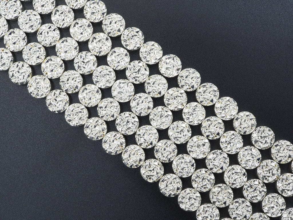Natural Silver Druzy Style Hematite Beads,Round Flat Coin Gemstone, 8mm/10mm/12mm, 15.5inch full strand,Bright Silver Metallic Beads,SKU#S96