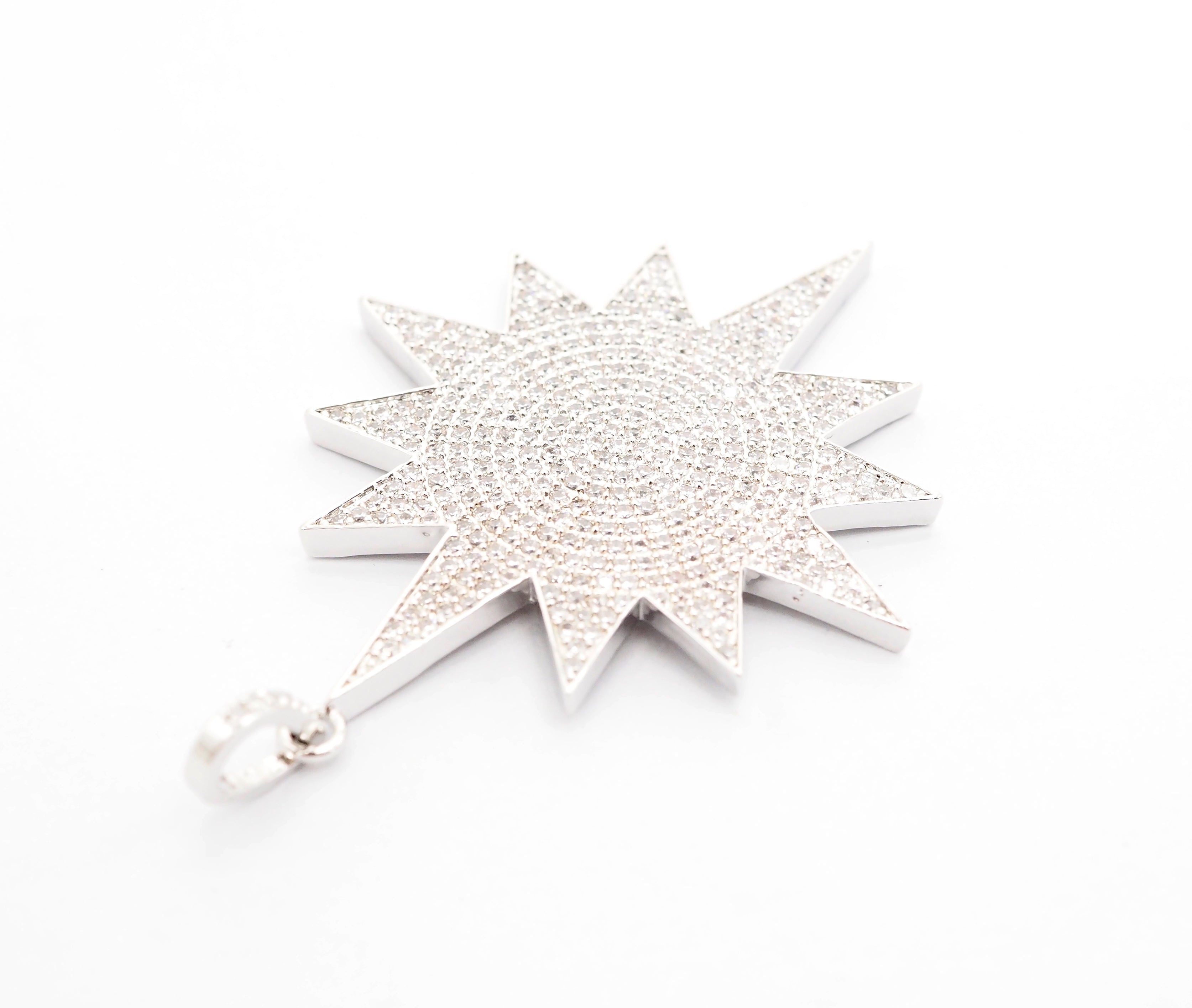 Large CZ Micro Pave North Star/Polar Star Pendant/Focal,Cubic Zirconia Paved Charm, Necklace Bracelet Charm Pendant, 40x50mm,sku#F505