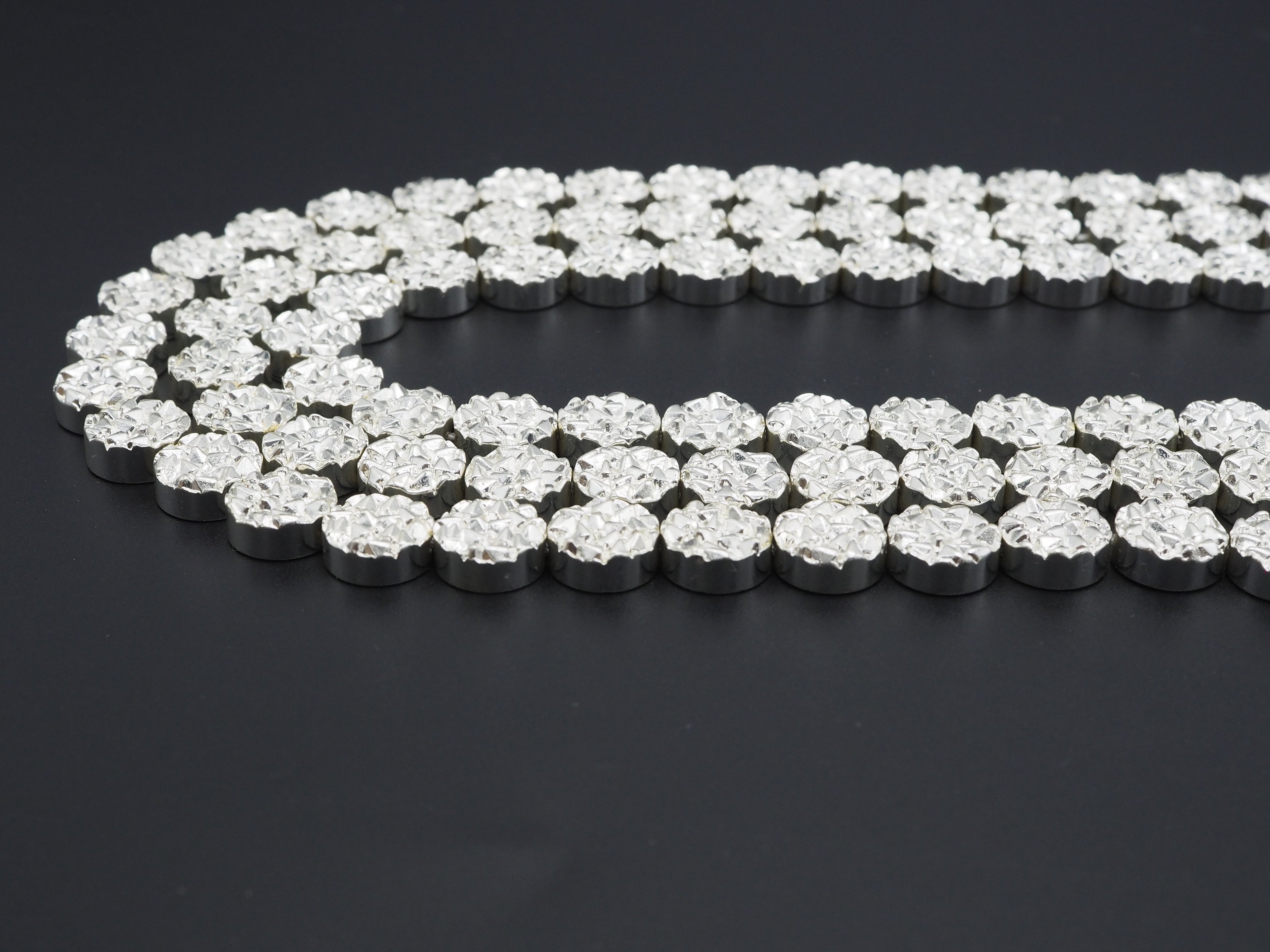 Natural Silver Druzy Style Hematite Beads,Round Flat Coin Gemstone, 8mm/10mm/12mm, 15.5inch full strand,Bright Silver Metallic Beads,SKU#S96