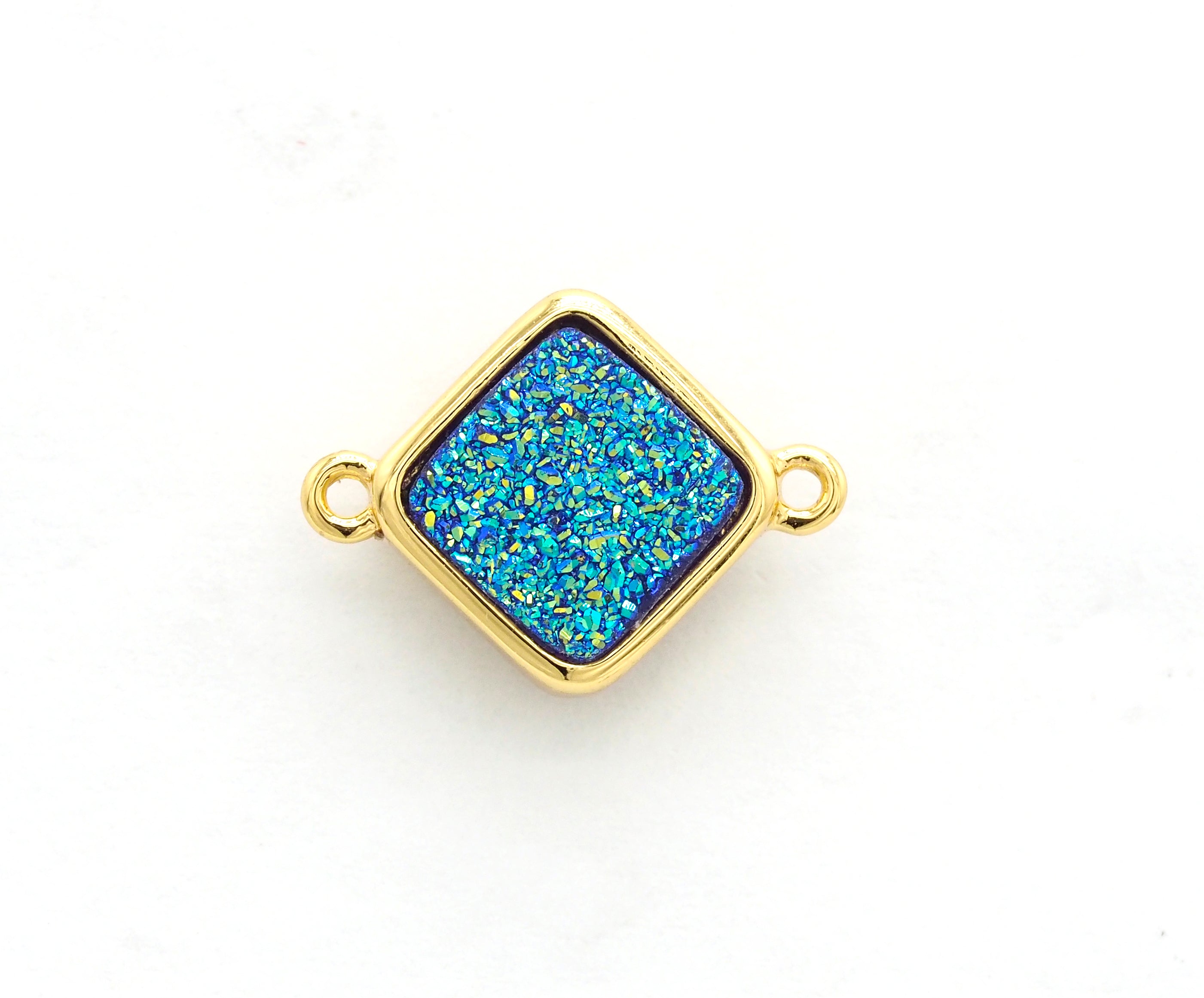 Mystic Drusy Diamond Shape Bezel Connector Beads, Bezel Druzy Charm, Gold/Silver finish,Pink/Black/Silver/White/Blue, 12x16mm,SKU#V30