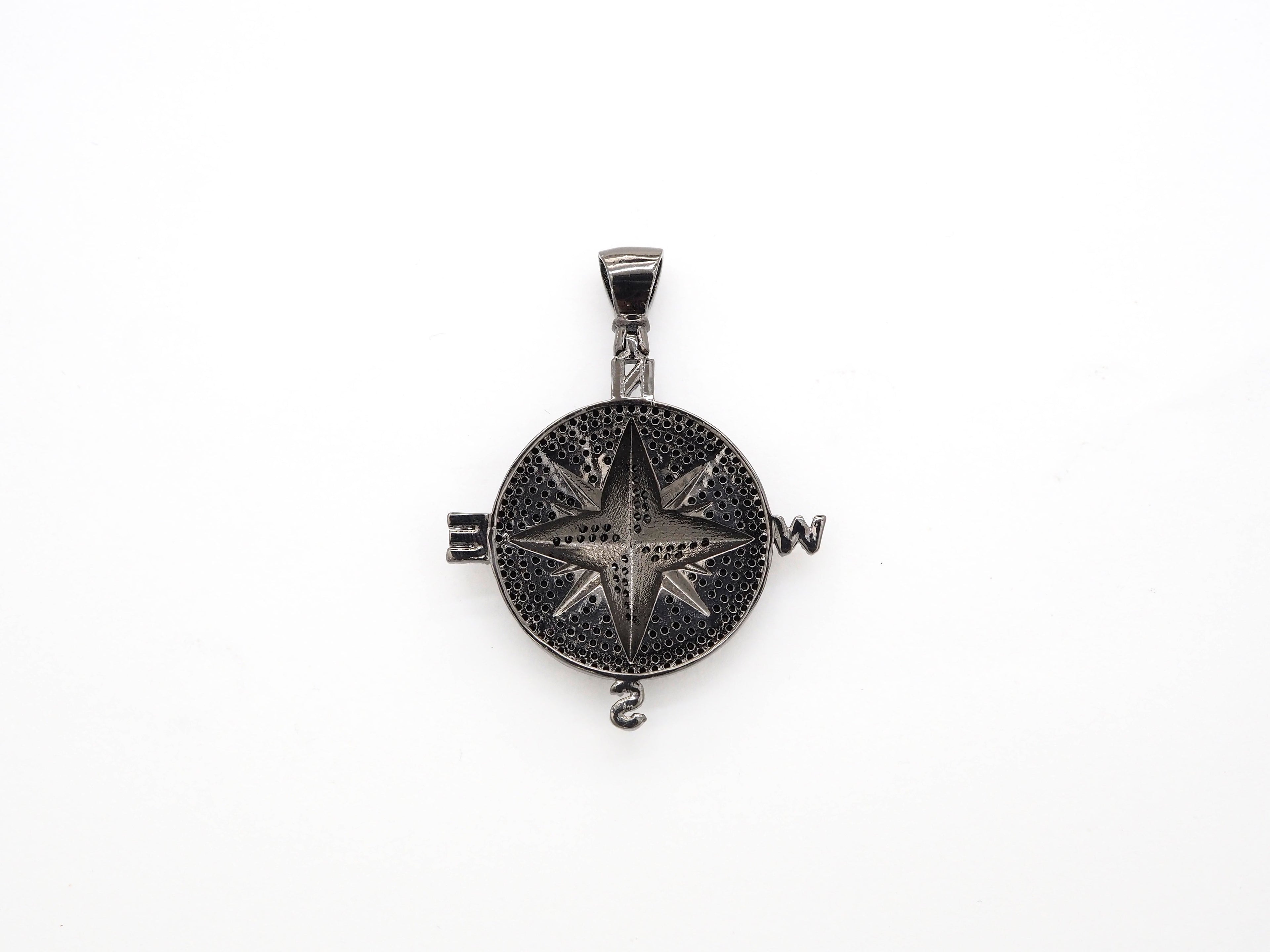 Black CZ Pave On Black Micro Pave Round Compass Pendant/Charm with Star ,Cubic Zirconia Pendant, 38x50mm, sku#F529/F411