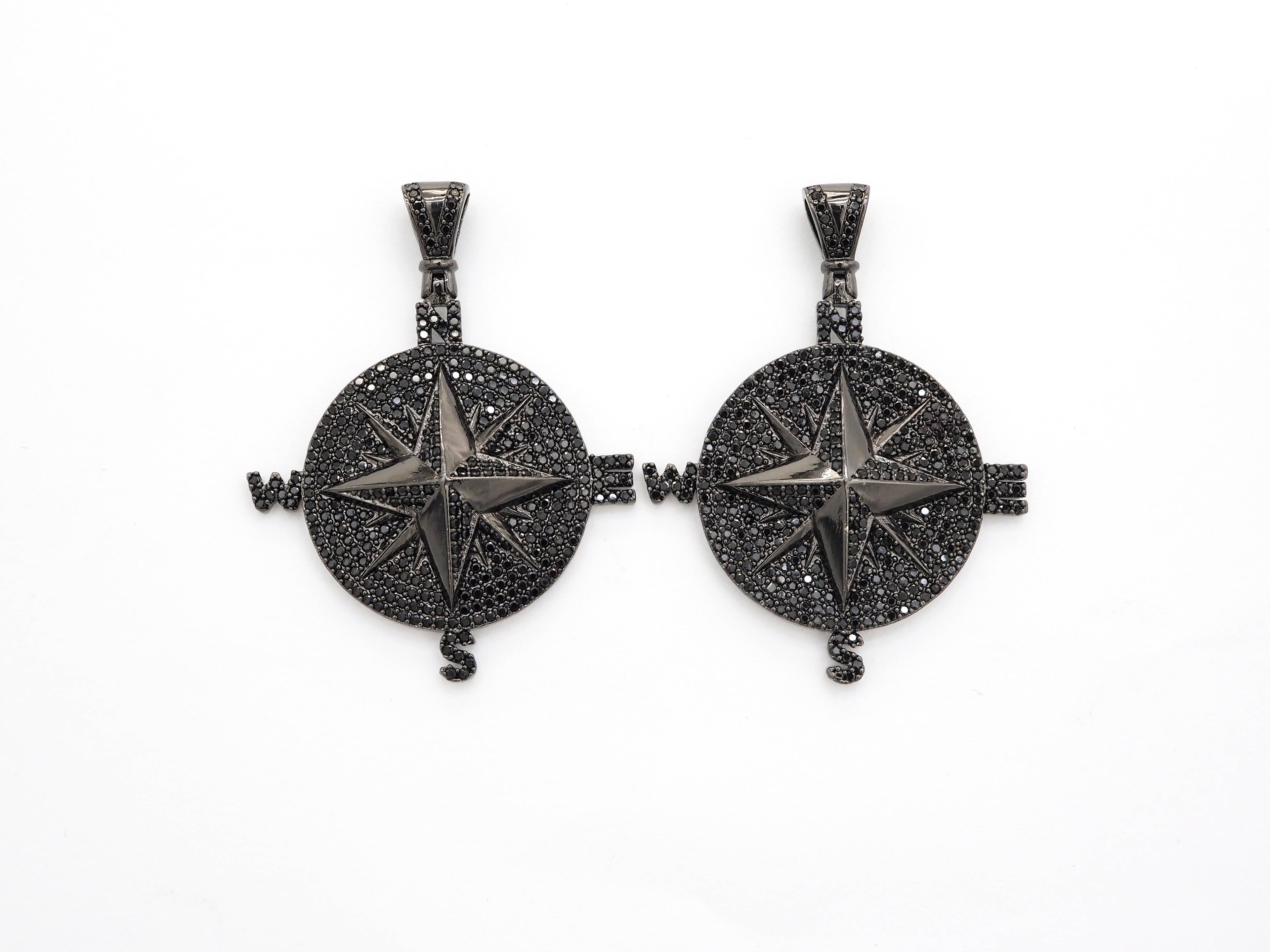 Black CZ Pave On Black Micro Pave Round Compass Pendant/Charm with Star ,Cubic Zirconia Pendant, 38x50mm, sku#F529/F411