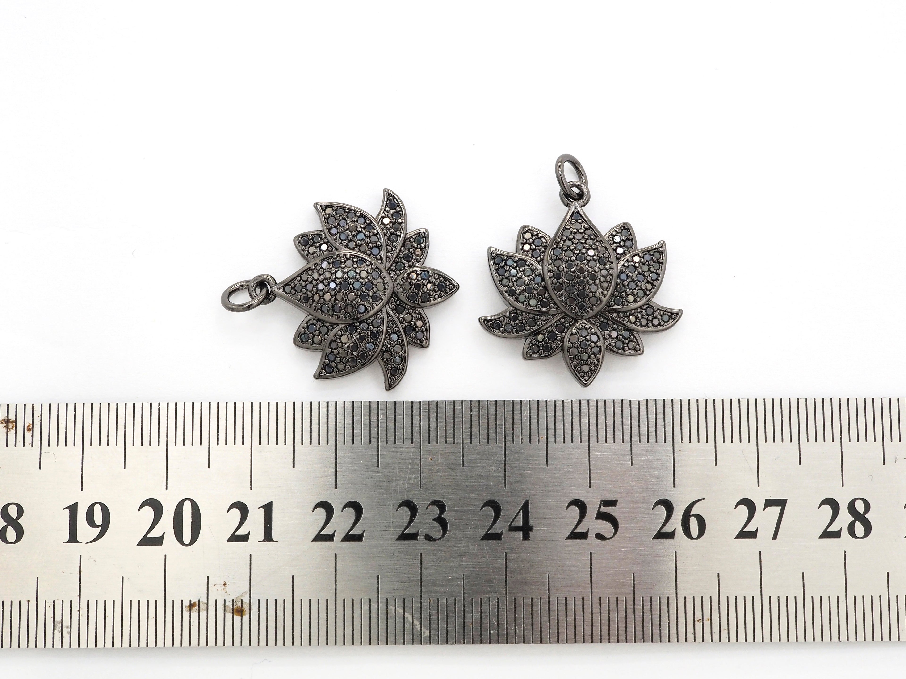Black CZ Pave On Black Micro Pave Lotus Pendant/Charm,Cubic Zirconia Pendant,Fashion Jewelry Findings, 25x25mm, sku#F530