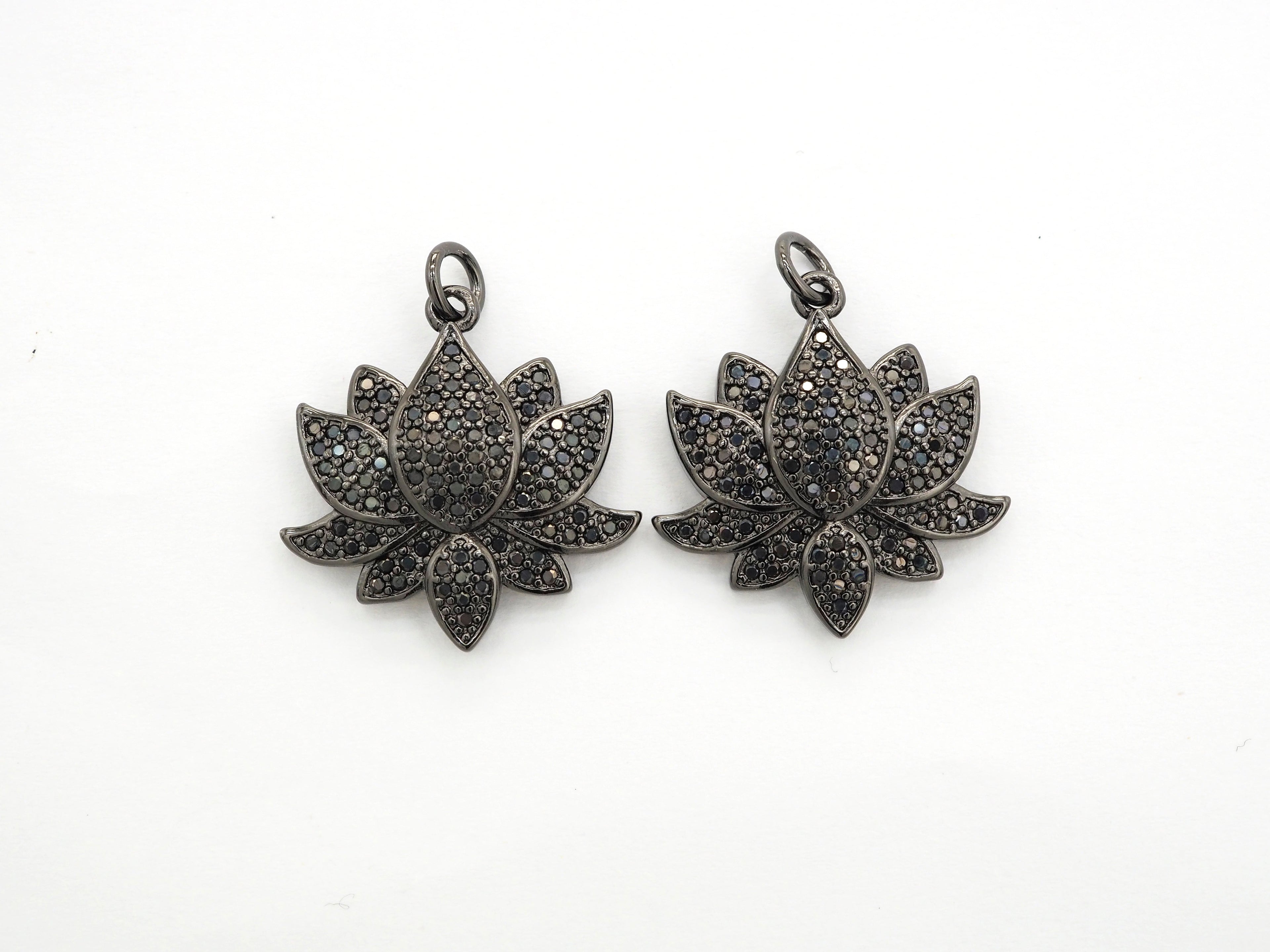 Black CZ Pave On Black Micro Pave Lotus Pendant/Charm,Cubic Zirconia Pendant,Fashion Jewelry Findings, 25x25mm, sku#F530