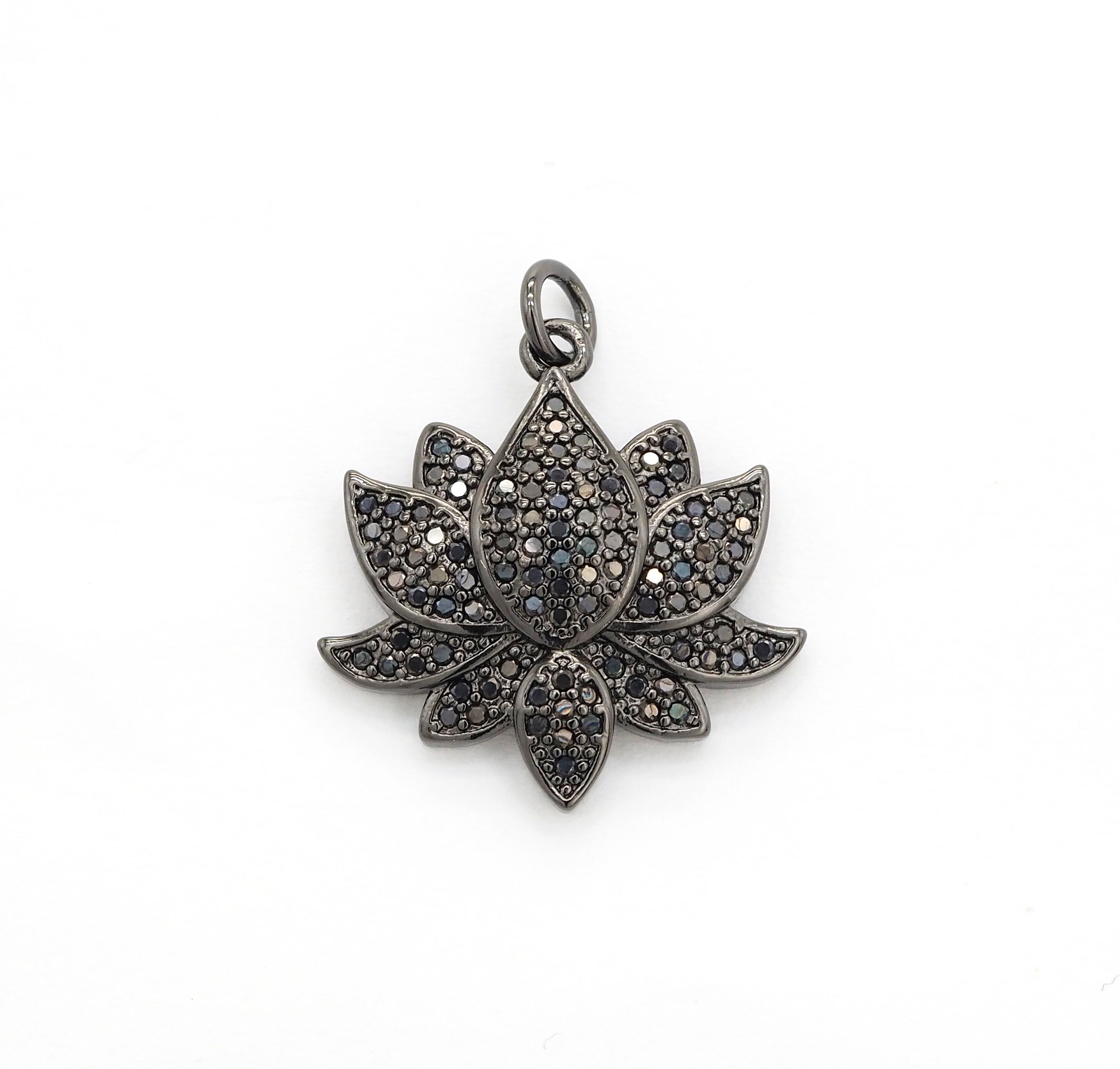 Black CZ Pave On Black Micro Pave Lotus Pendant/Charm,Cubic Zirconia Pendant,Fashion Jewelry Findings, 25x25mm, sku#F530