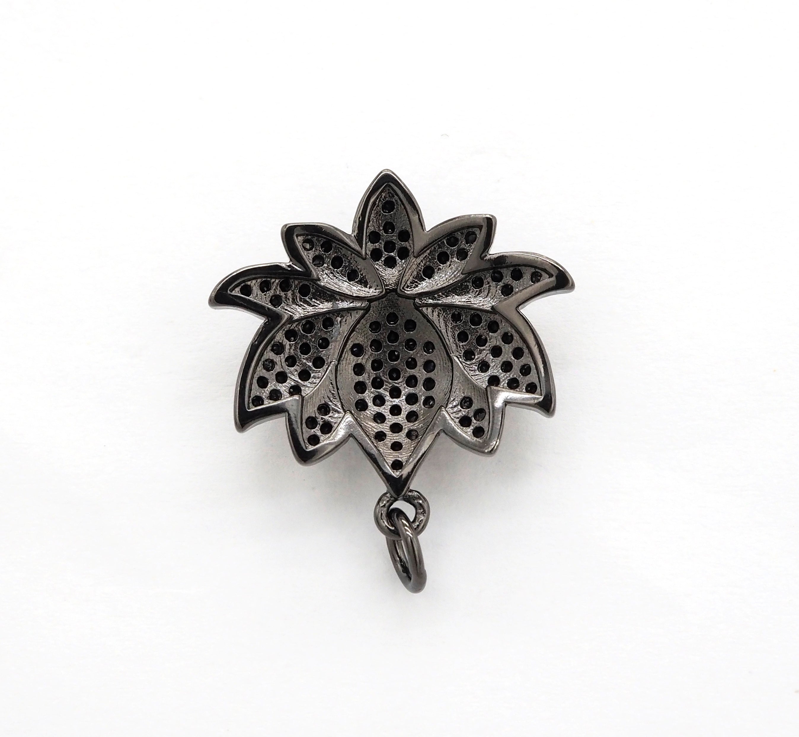 Black CZ Pave On Black Micro Pave Lotus Pendant/Charm,Cubic Zirconia Pendant,Fashion Jewelry Findings, 25x25mm, sku#F530