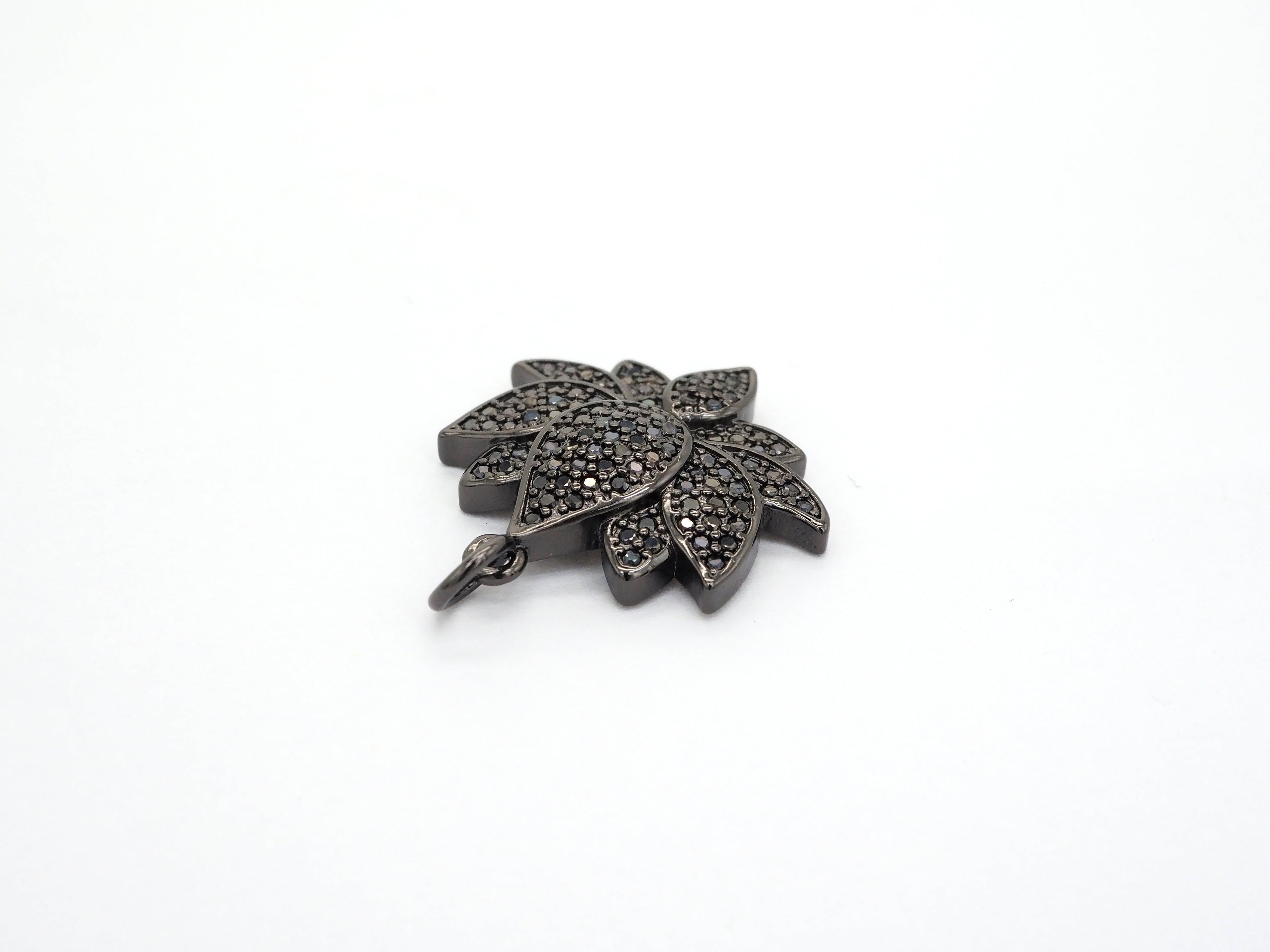 Black CZ Pave On Black Micro Pave Lotus Pendant/Charm,Cubic Zirconia Pendant,Fashion Jewelry Findings, 25x25mm, sku#F530