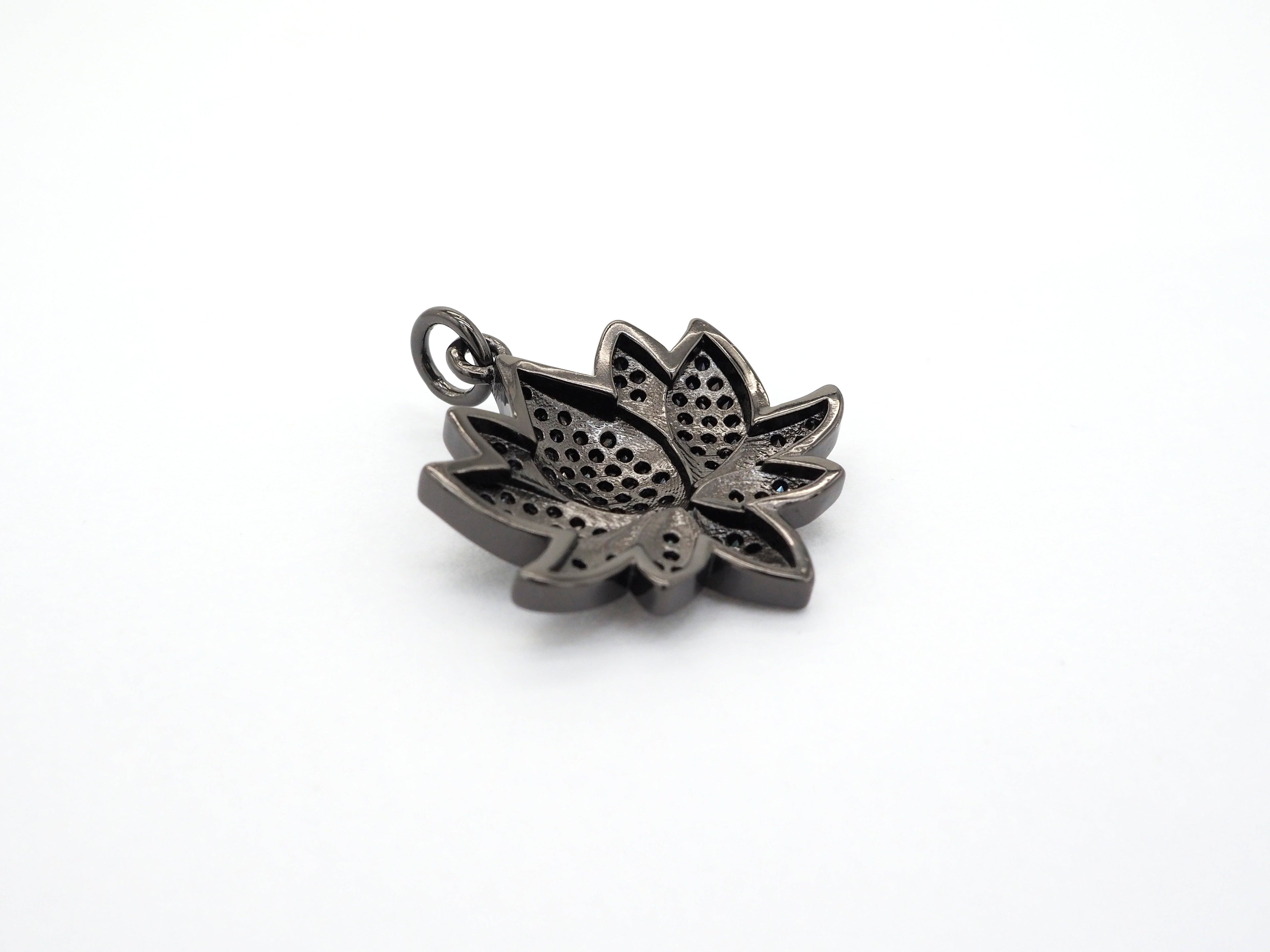 Black CZ Pave On Black Micro Pave Lotus Pendant/Charm,Cubic Zirconia Pendant,Fashion Jewelry Findings, 25x25mm, sku#F530