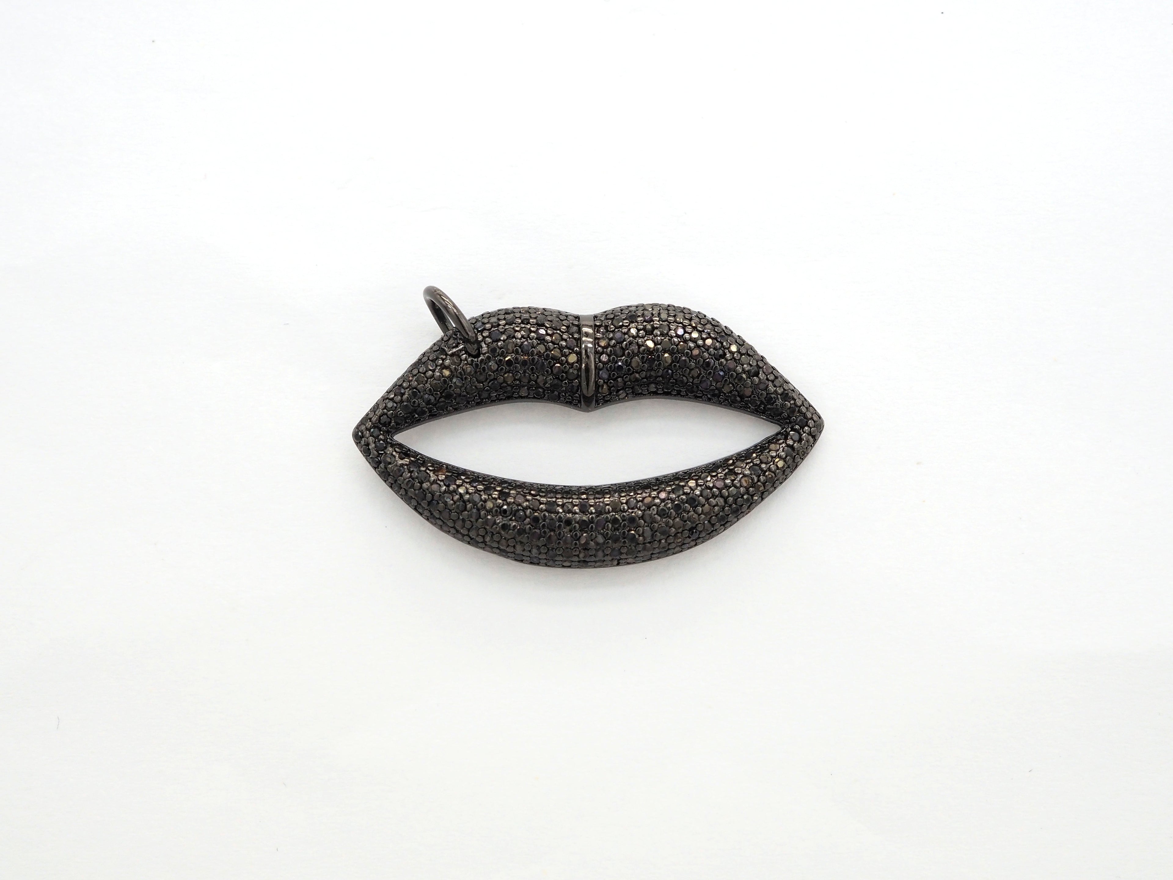 Black CZ Pave On Black Micro Pave Lip Pendant/FOCAL, Cubic Zirconia Pendant Charm, Fashion Jewelry Findings, 21x37mm, sku#F531/F522