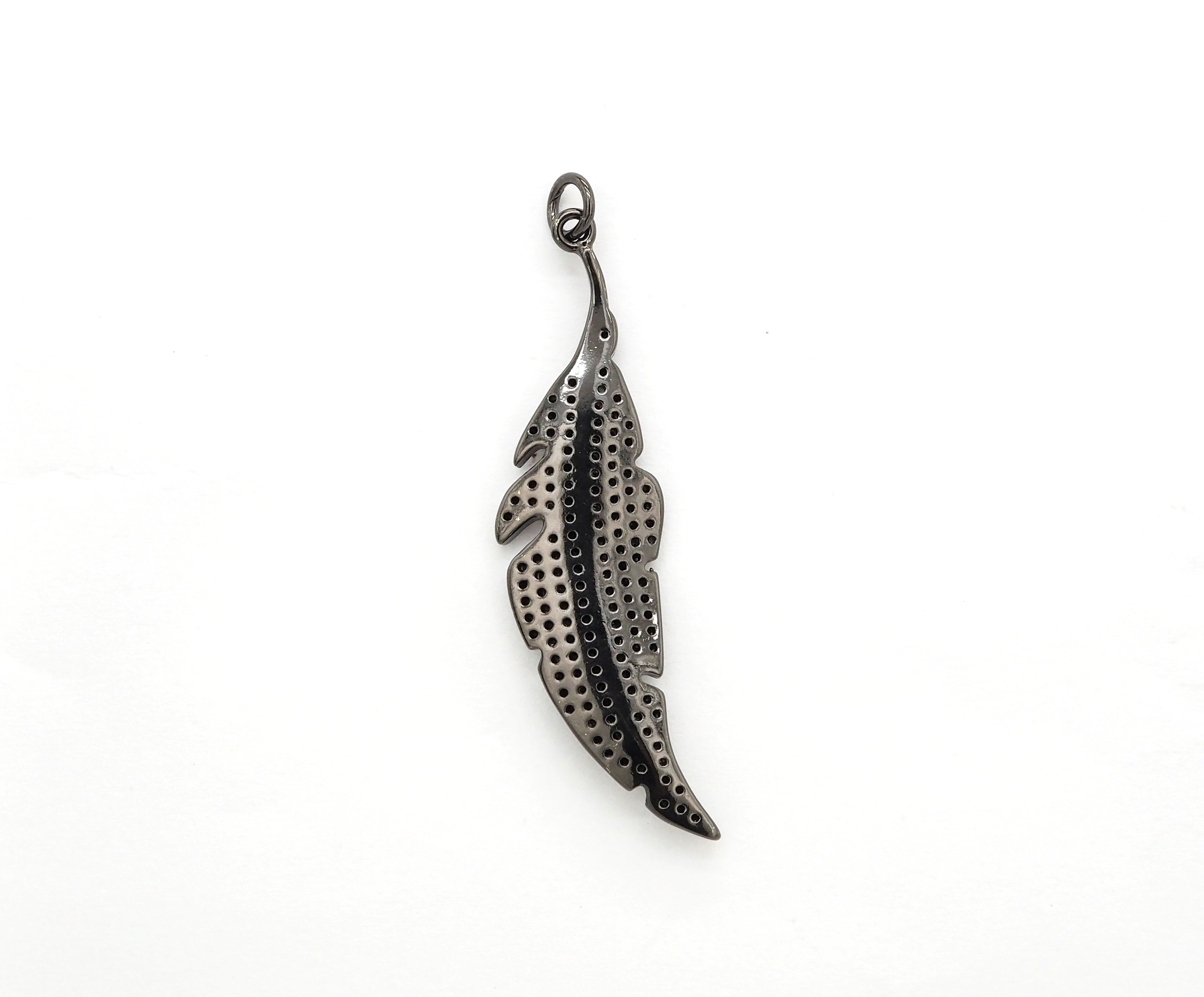 Black CZ Pave On Black Micro Pave Feather/Leaf Pendant/Charm,Cubic Zirconia Pendant,Fashion Jewelry Findings, 12x46mm, sku#F532